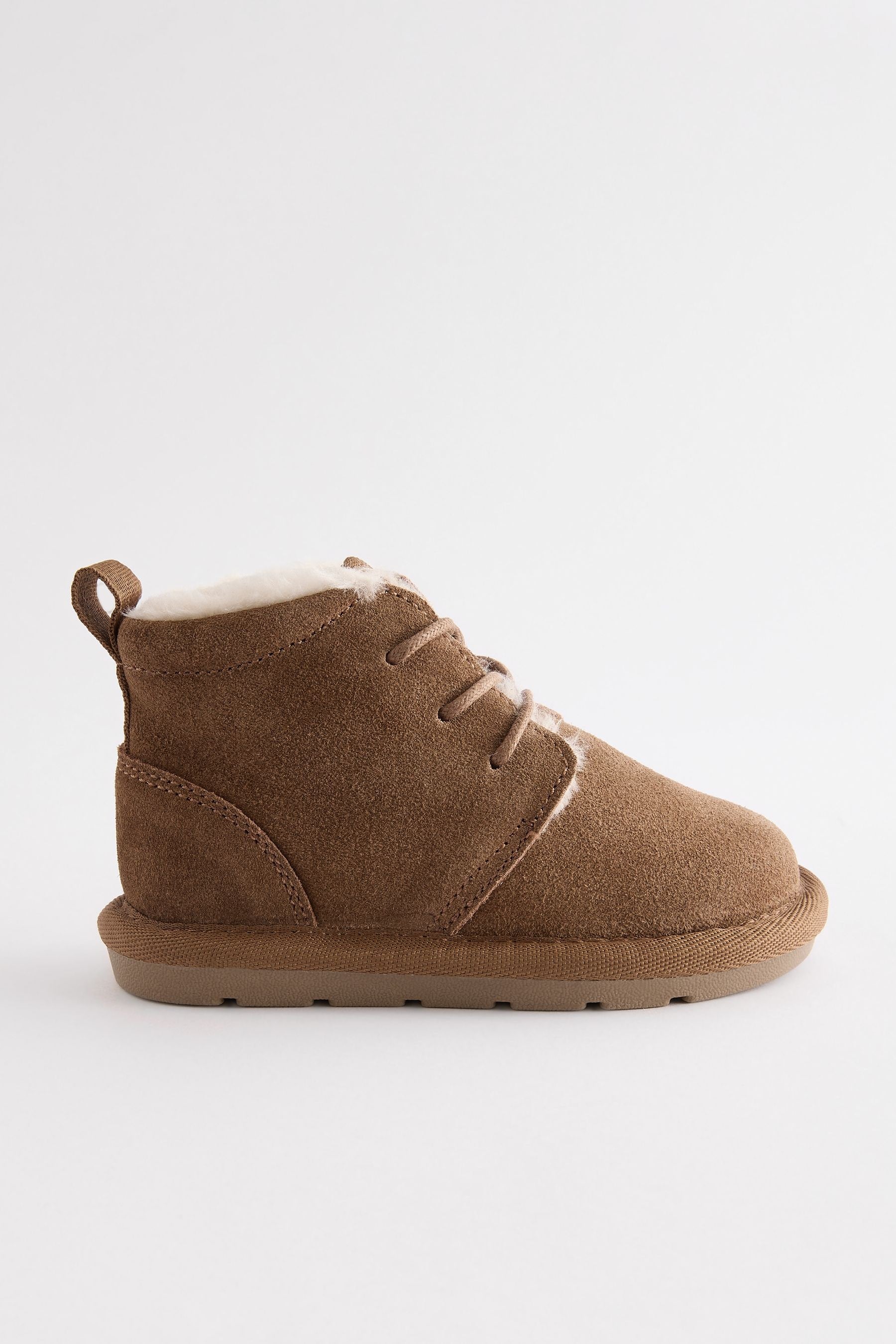 Tan Brown Lace Up Warm Lined Suede Boots