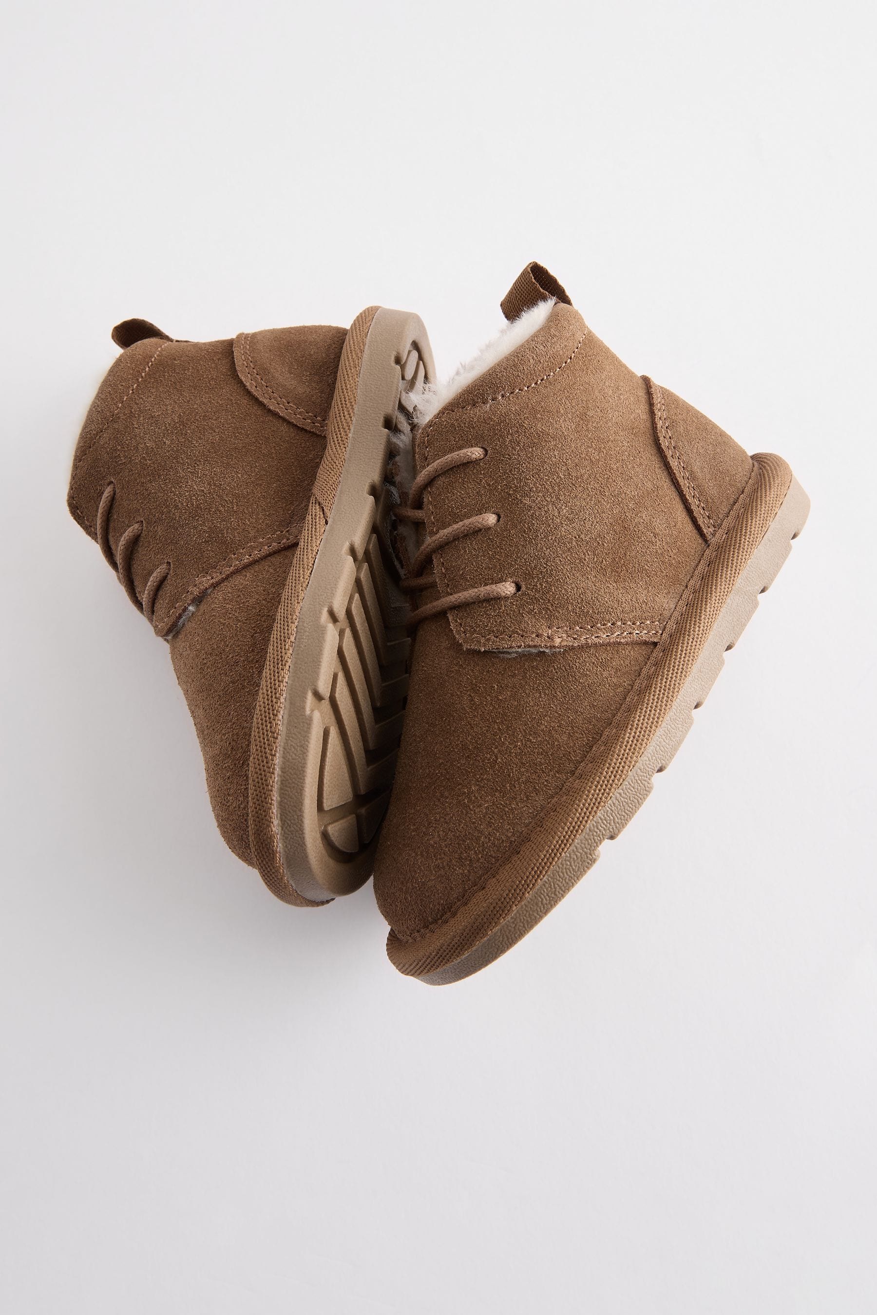 Tan Brown Lace Up Warm Lined Suede Boots