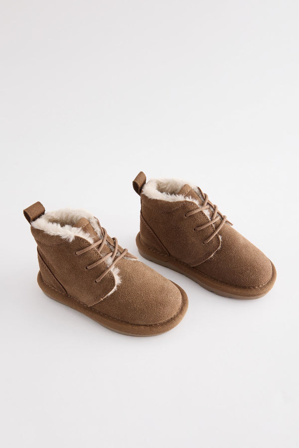 Tan Brown Lace Up Warm Lined Suede Boots