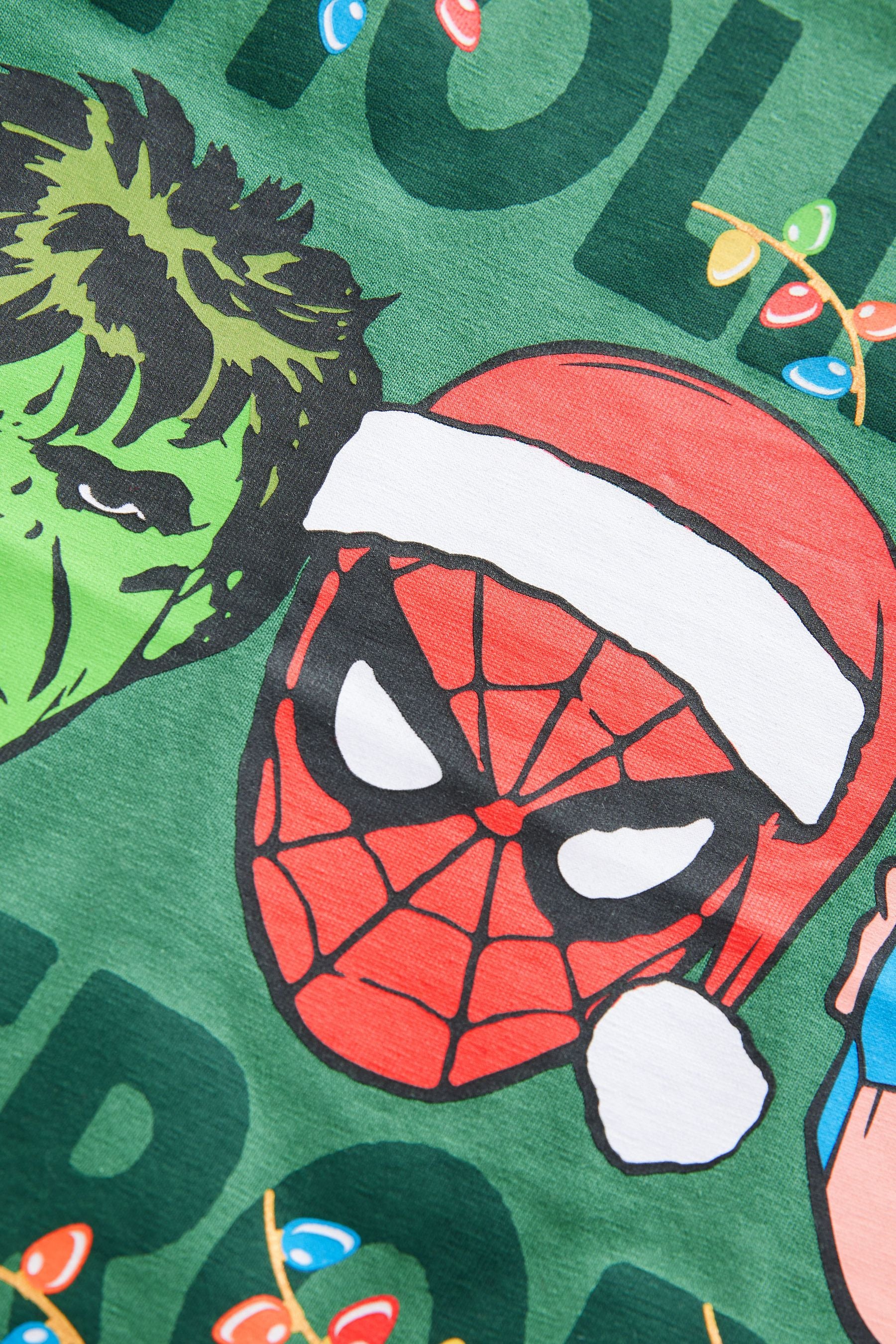 Green 100% Cotton Long Sleeve Marvel Christmas T-Shirt (3mths-8yrs)