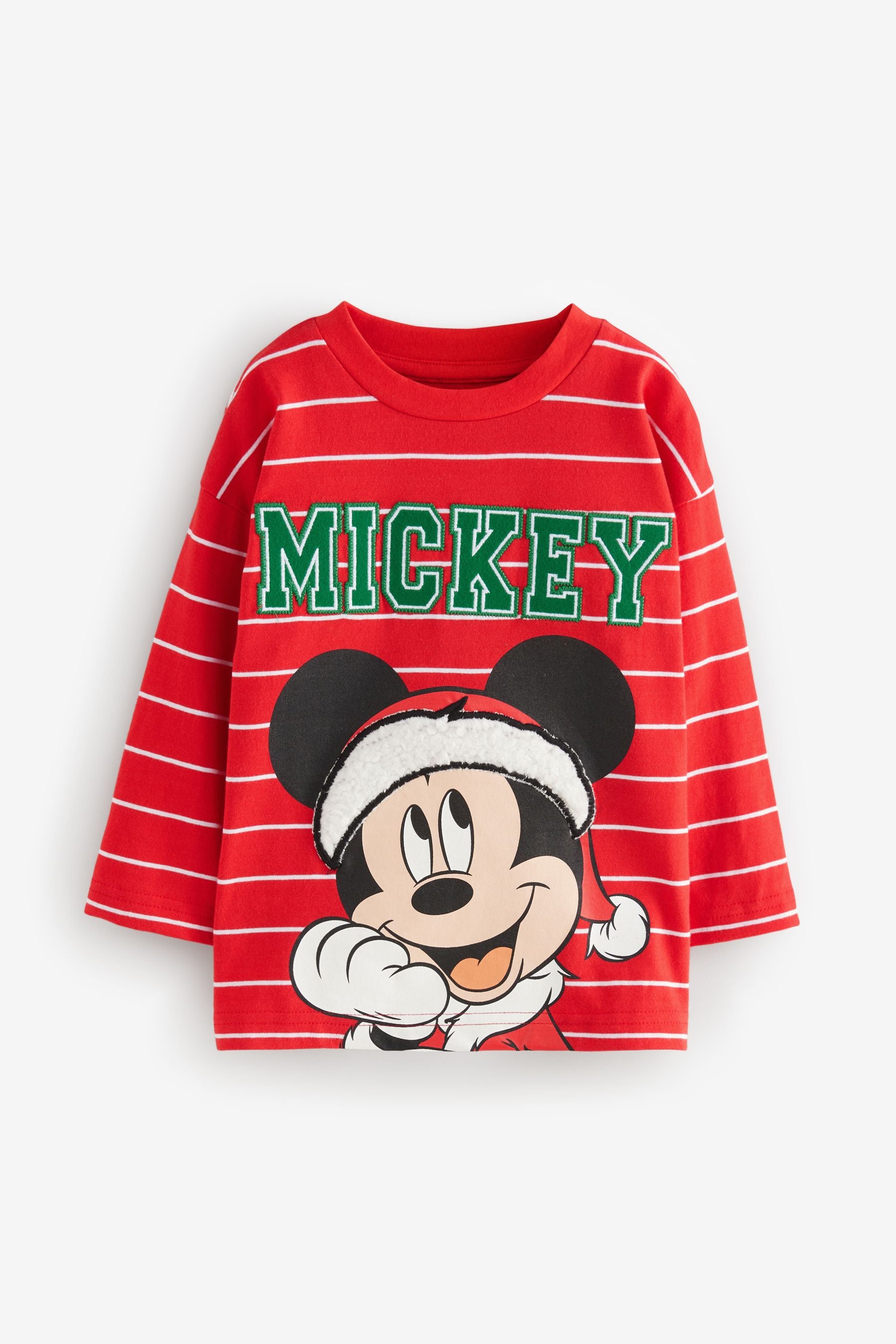 Red 100% Cotton Long Sleeve Mickey Mouse Christmas T-Shirt (6mths-8yrs)