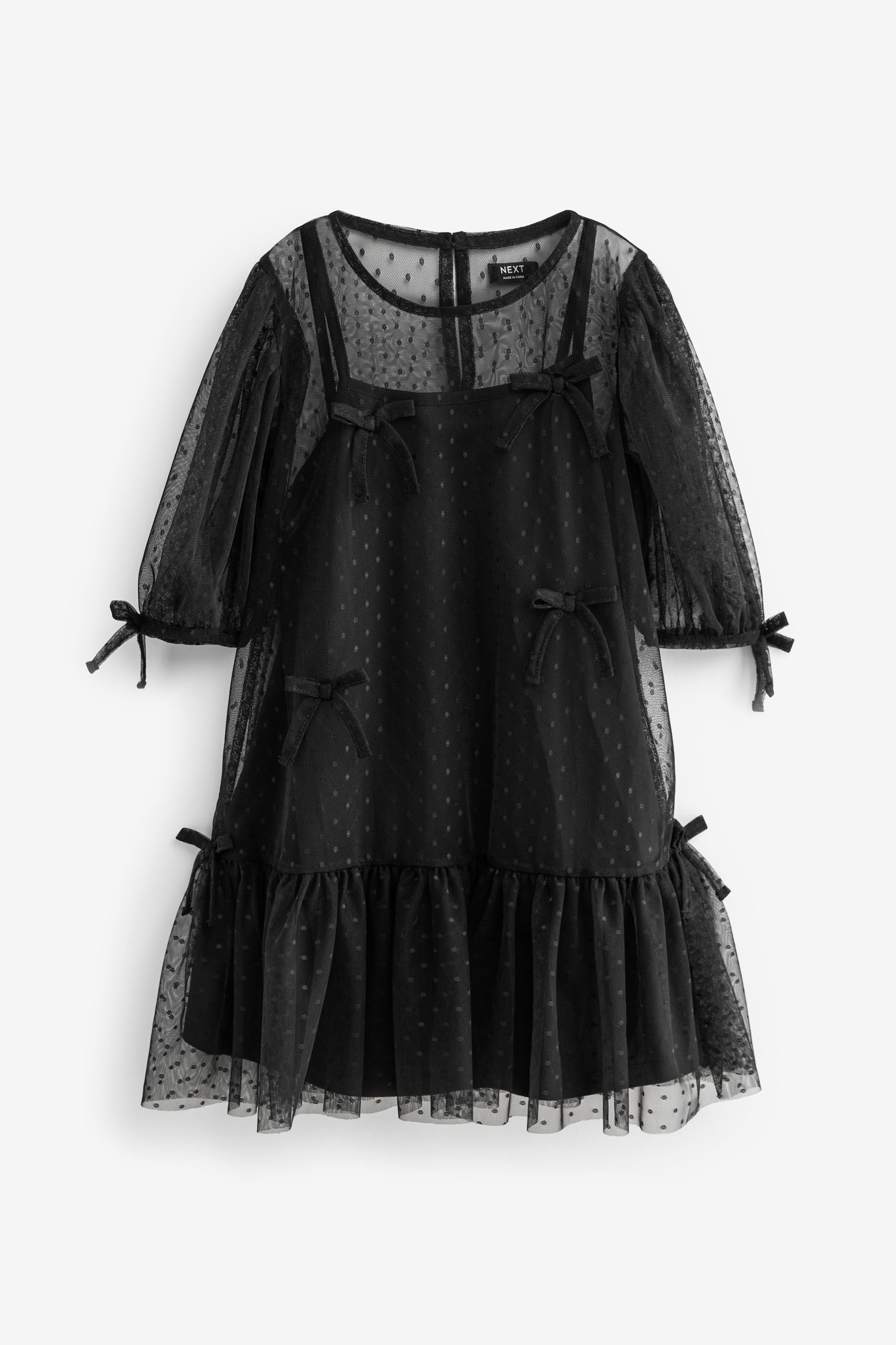 Black Mesh Bow Dress (3-16yrs)