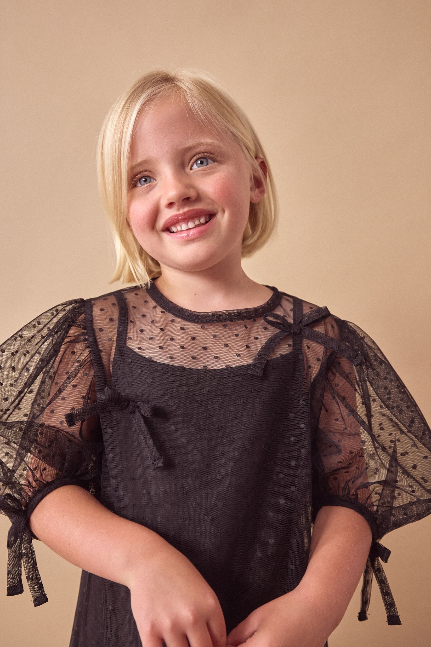 Black Mesh Bow Dress (3-16yrs)