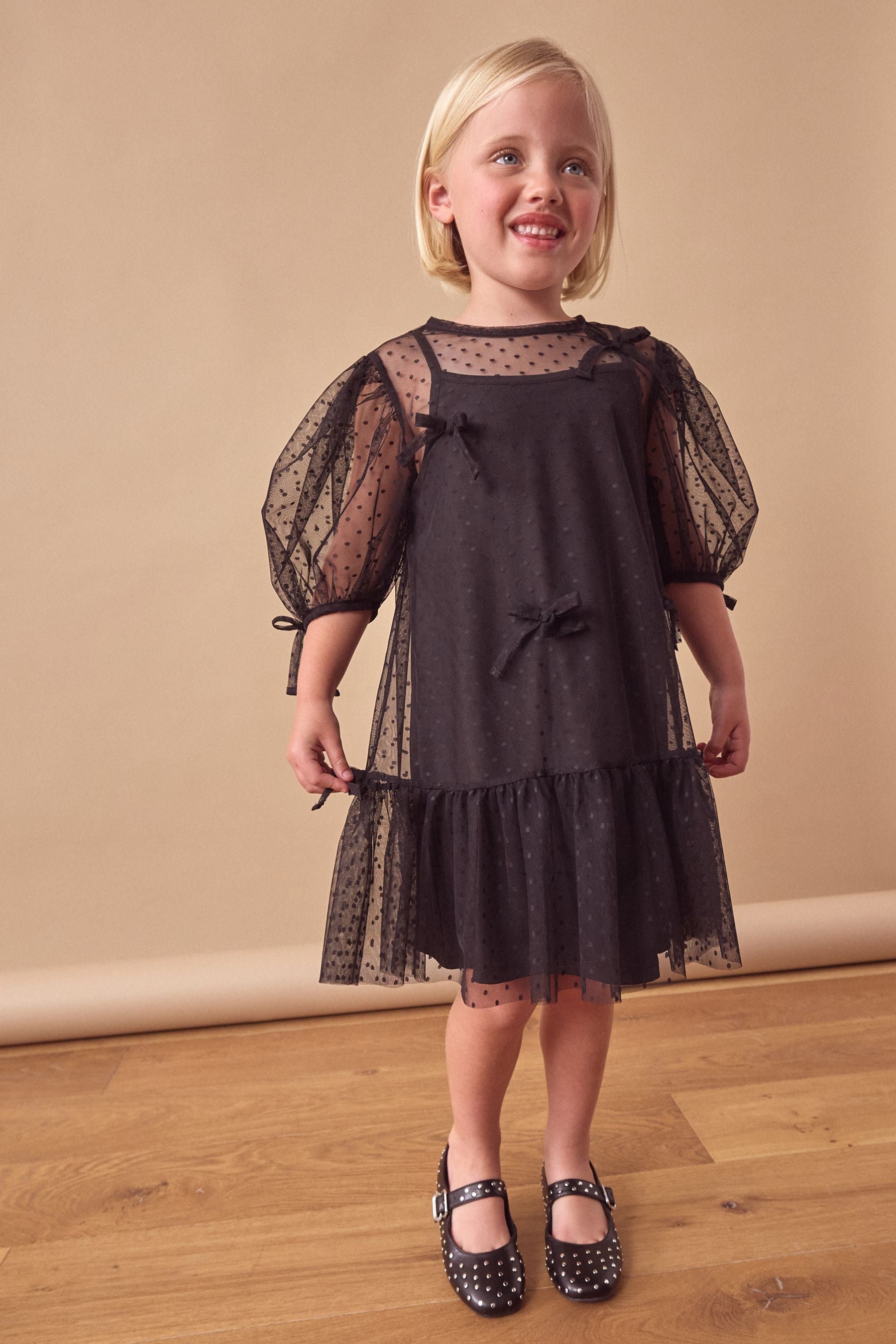 Black Mesh Bow Dress (3-16yrs)