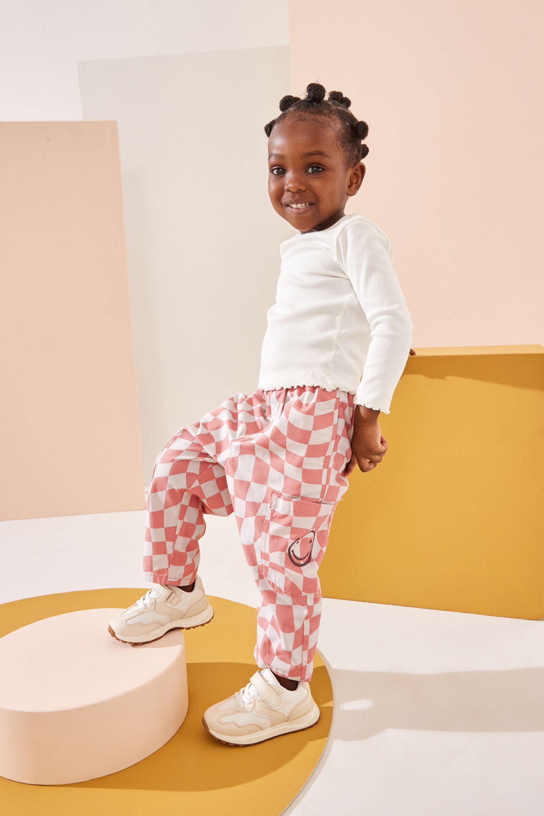 Pink/Cream Checkerboard 100% Cotton Trousers (3mths-7yrs)