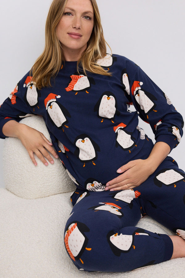 Navy Blue Matching Family Maternity Christmas Penguin Pyjamas