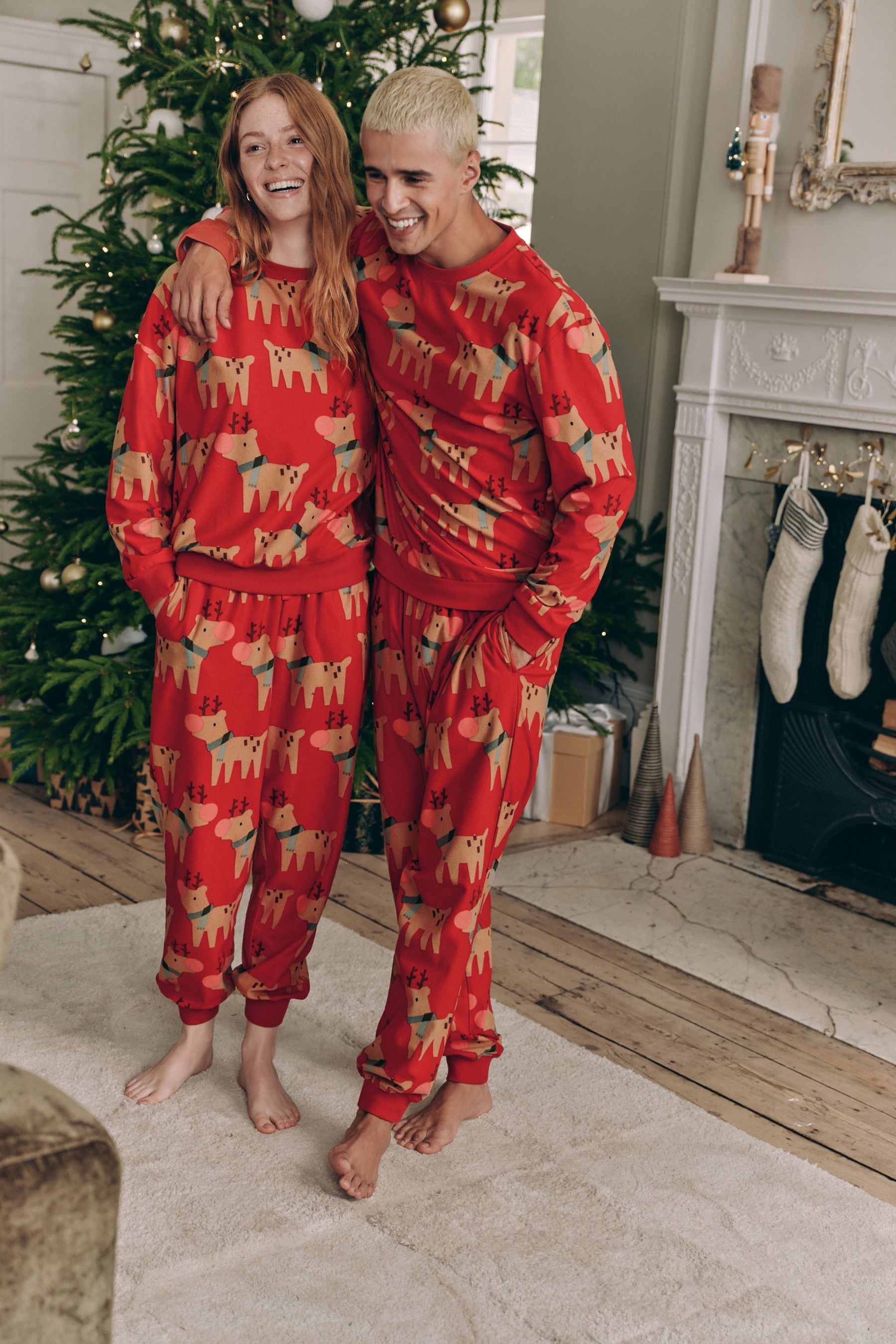 Red Matching Family Womens Christmas Reindeer Pyjamas