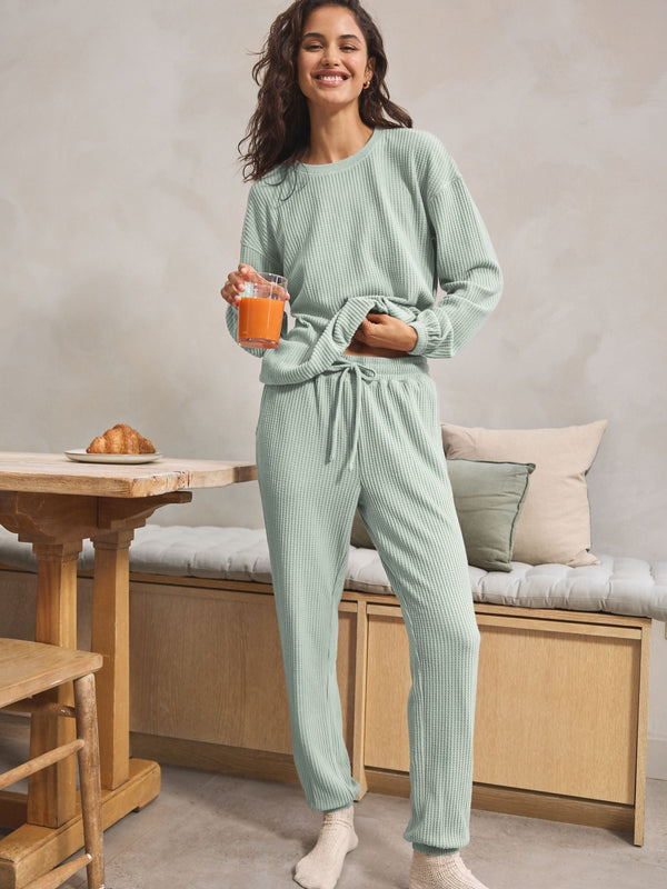 Sage Green Cosy Waffle Long Sleeve Pyjamas