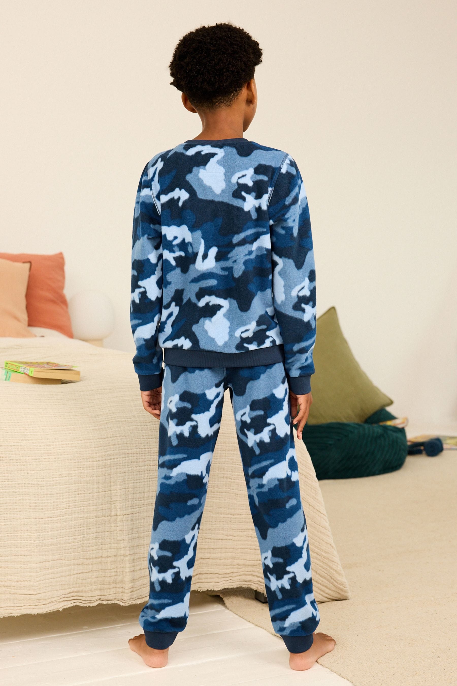 Navy Camouflage Single Soft Touch Fleece With Elastane (3-16yrs)