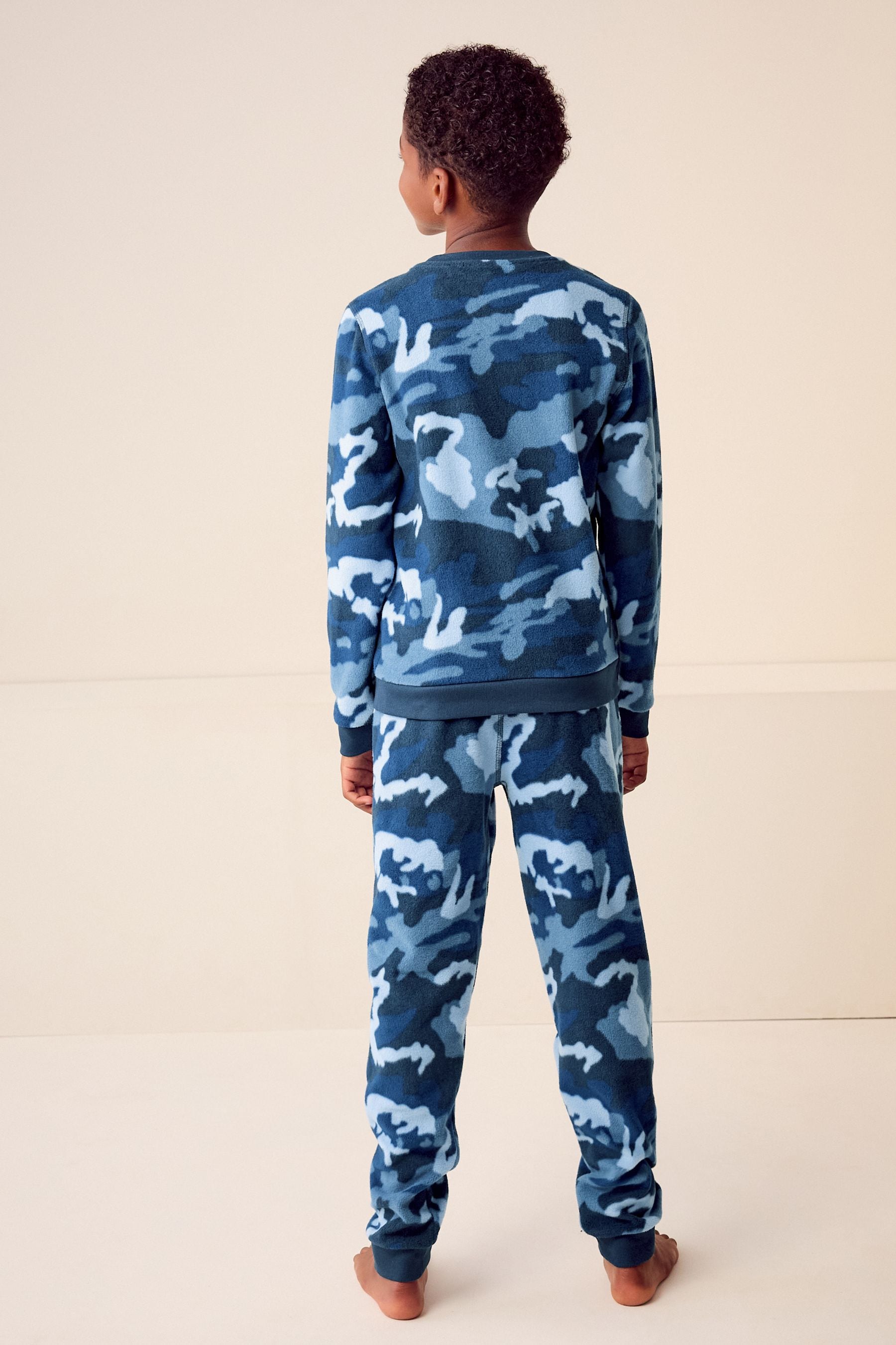 Navy Camouflage Single Soft Touch Fleece With Elastane (3-16yrs)