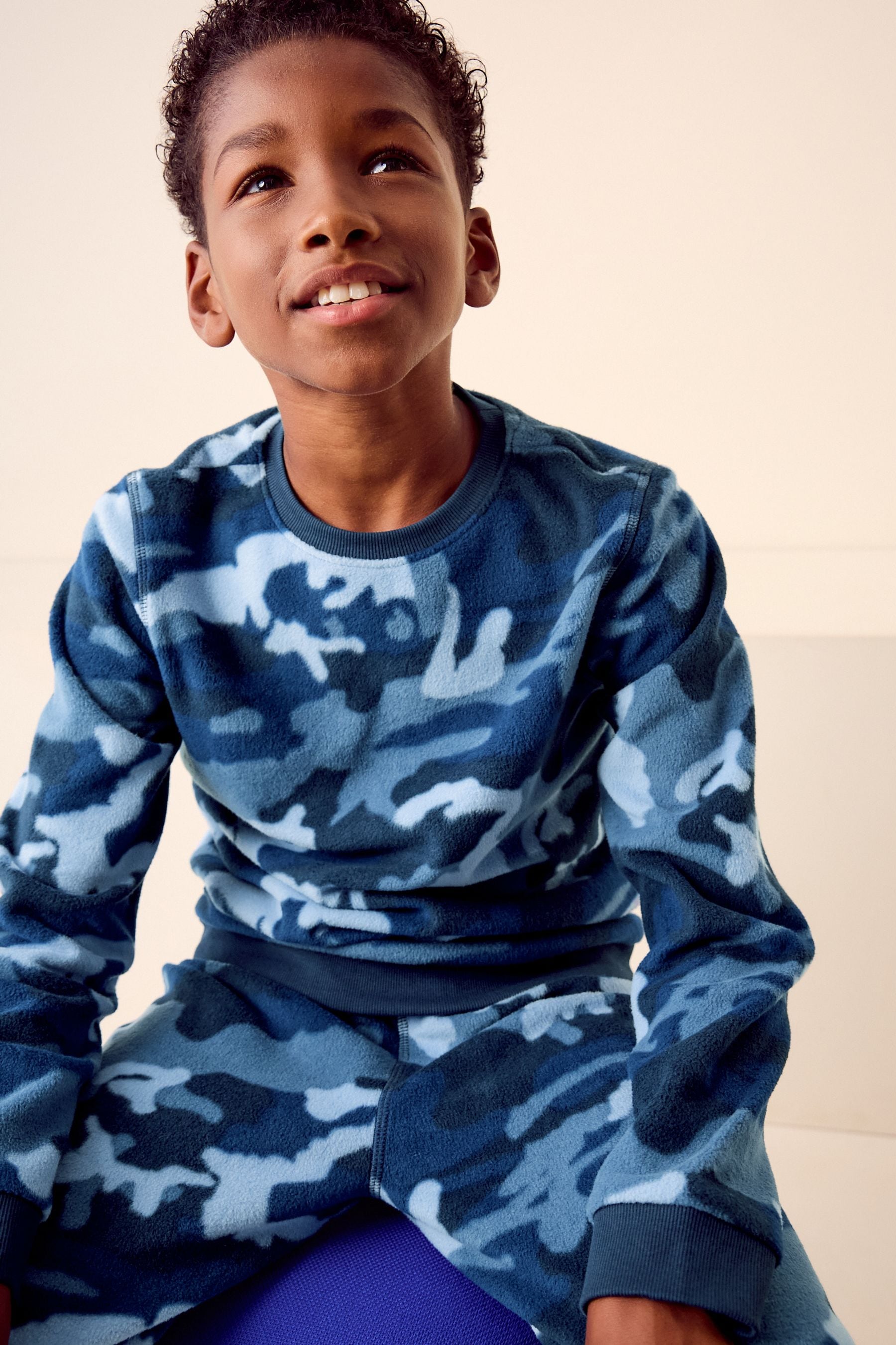 Navy Camouflage Single Soft Touch Fleece With Elastane (3-16yrs)