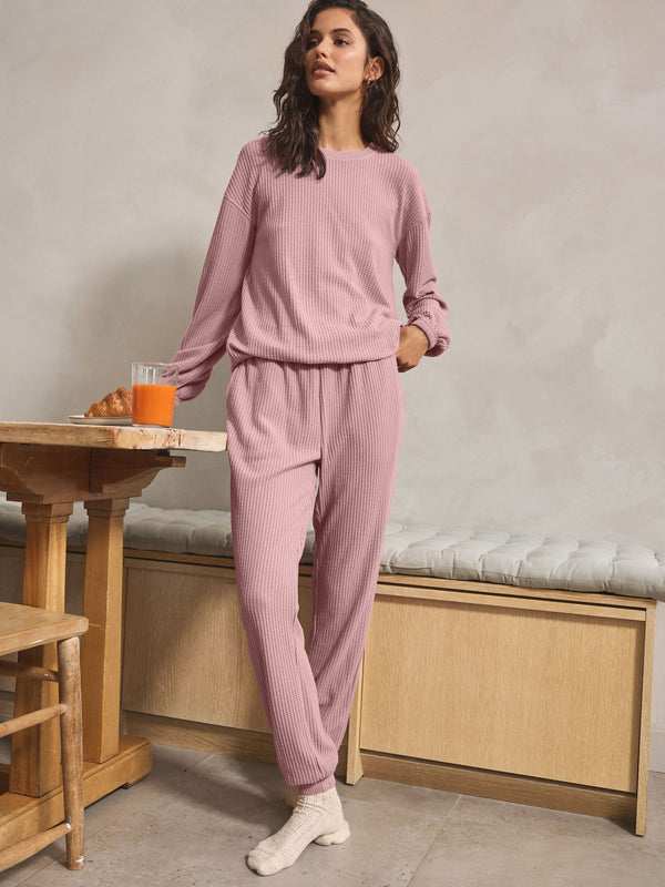 Pink Cosy Waffle Long Sleeve Pyjamas