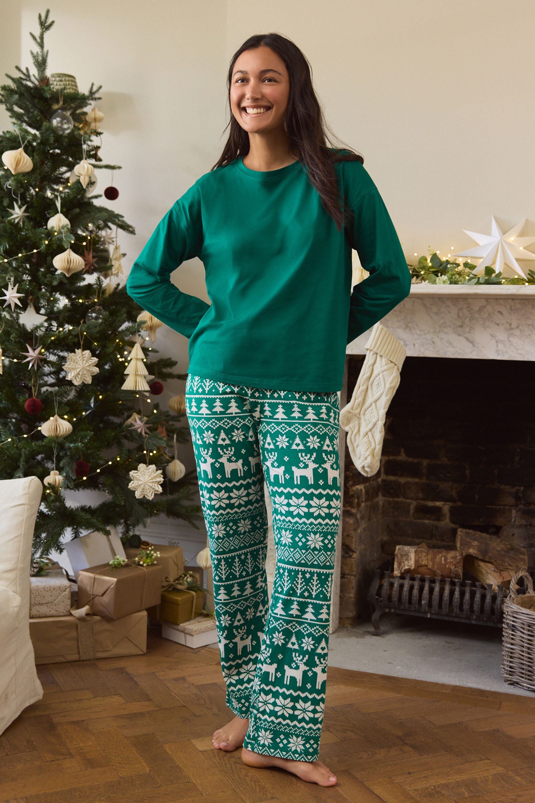 Green 100% Cotton Long Sleeve Pyjamas