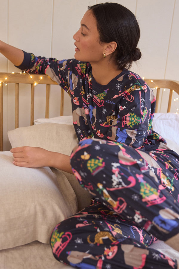 Navy Blue Animals Cosy Long Sleeve Pyjamas