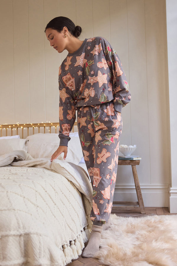 Grey Gingerbread Cosy Long Sleeve Pyjamas