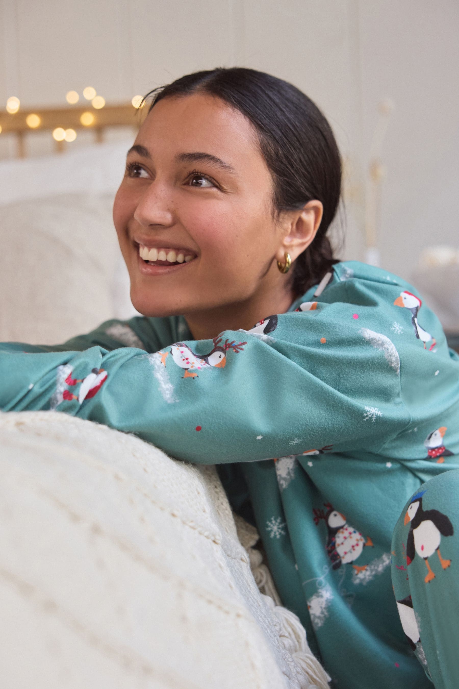 Sage Green Puffins Cosy Long Sleeve Pyjamas