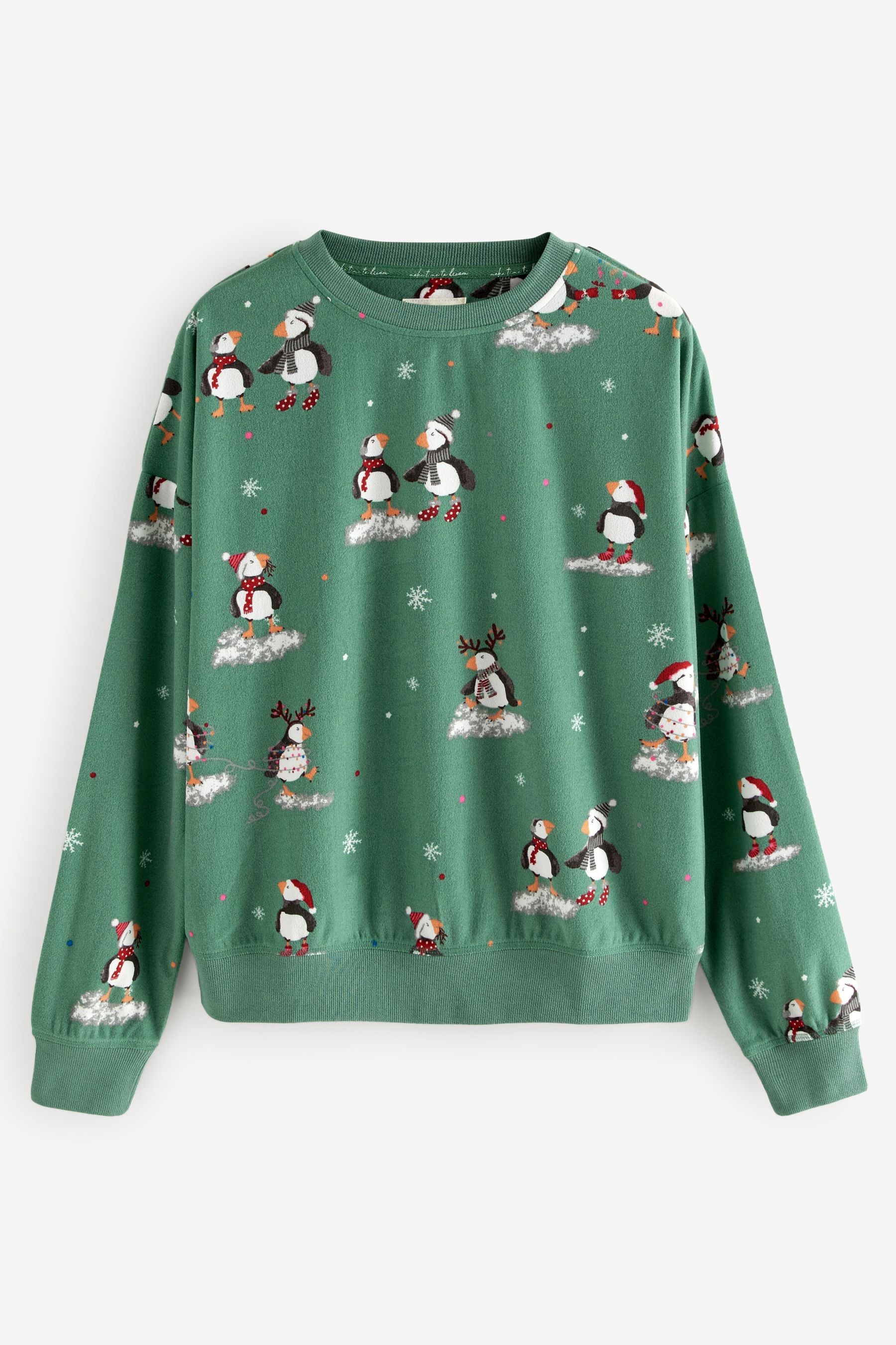 Sage Green Puffins Cosy Long Sleeve Pyjamas