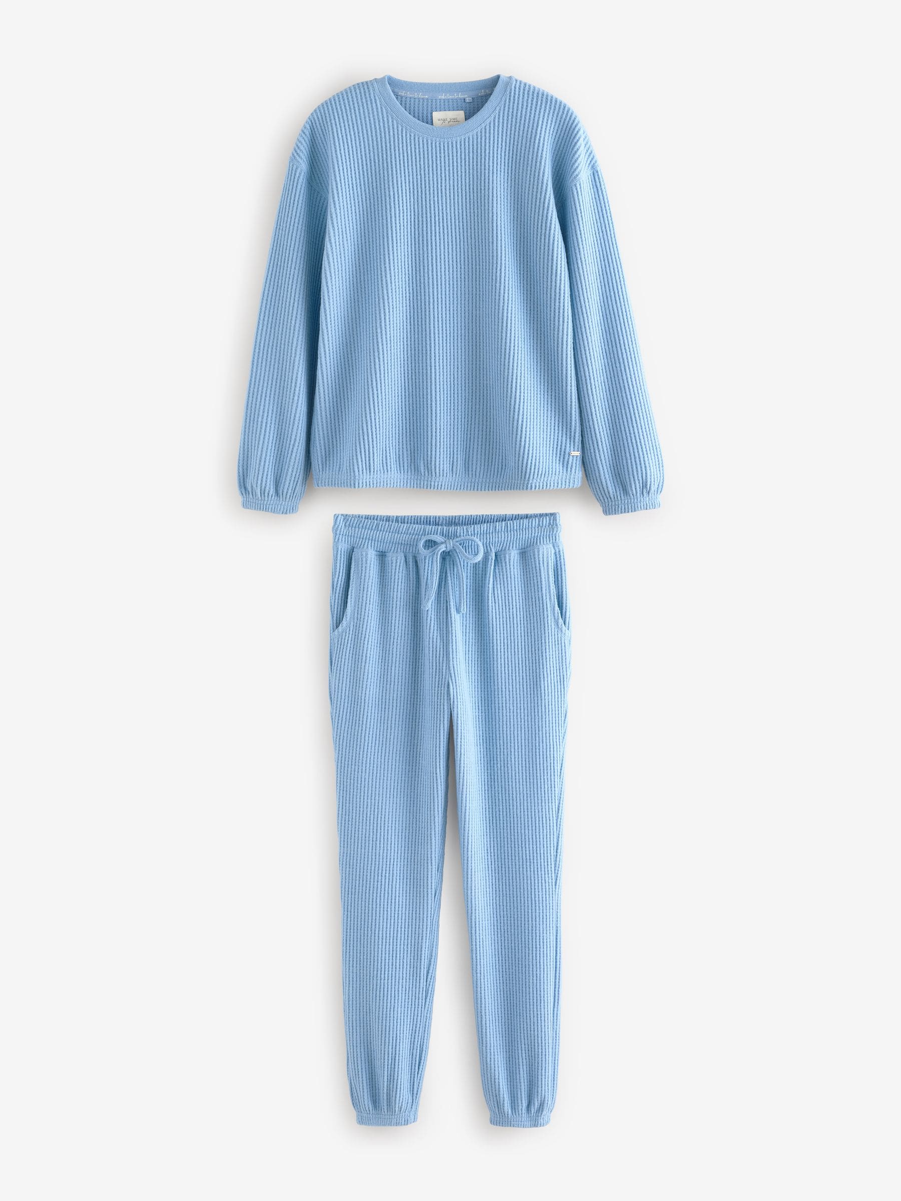 Blue Cosy Waffle Long Sleeve Pyjamas