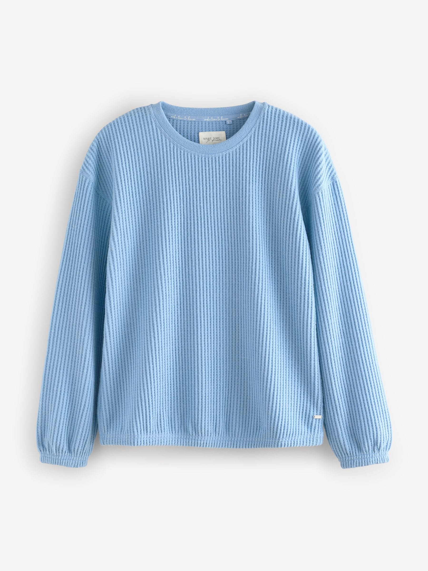 Blue Cosy Waffle Long Sleeve Pyjamas