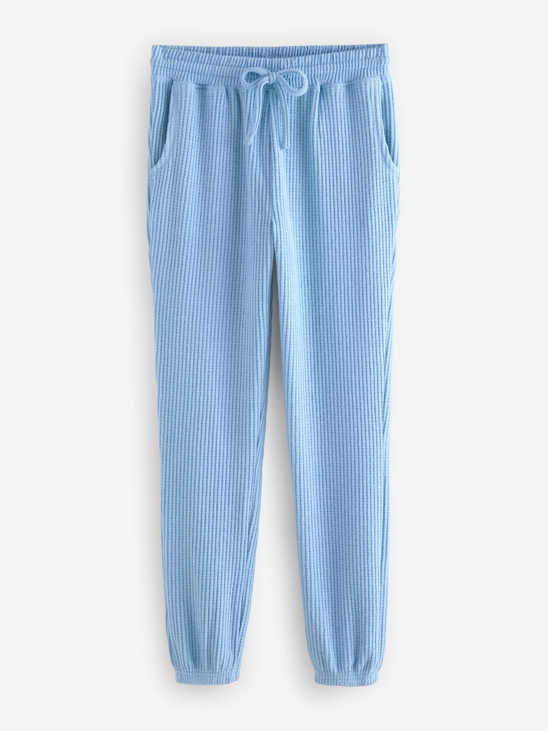 Blue Cosy Waffle Long Sleeve Pyjamas