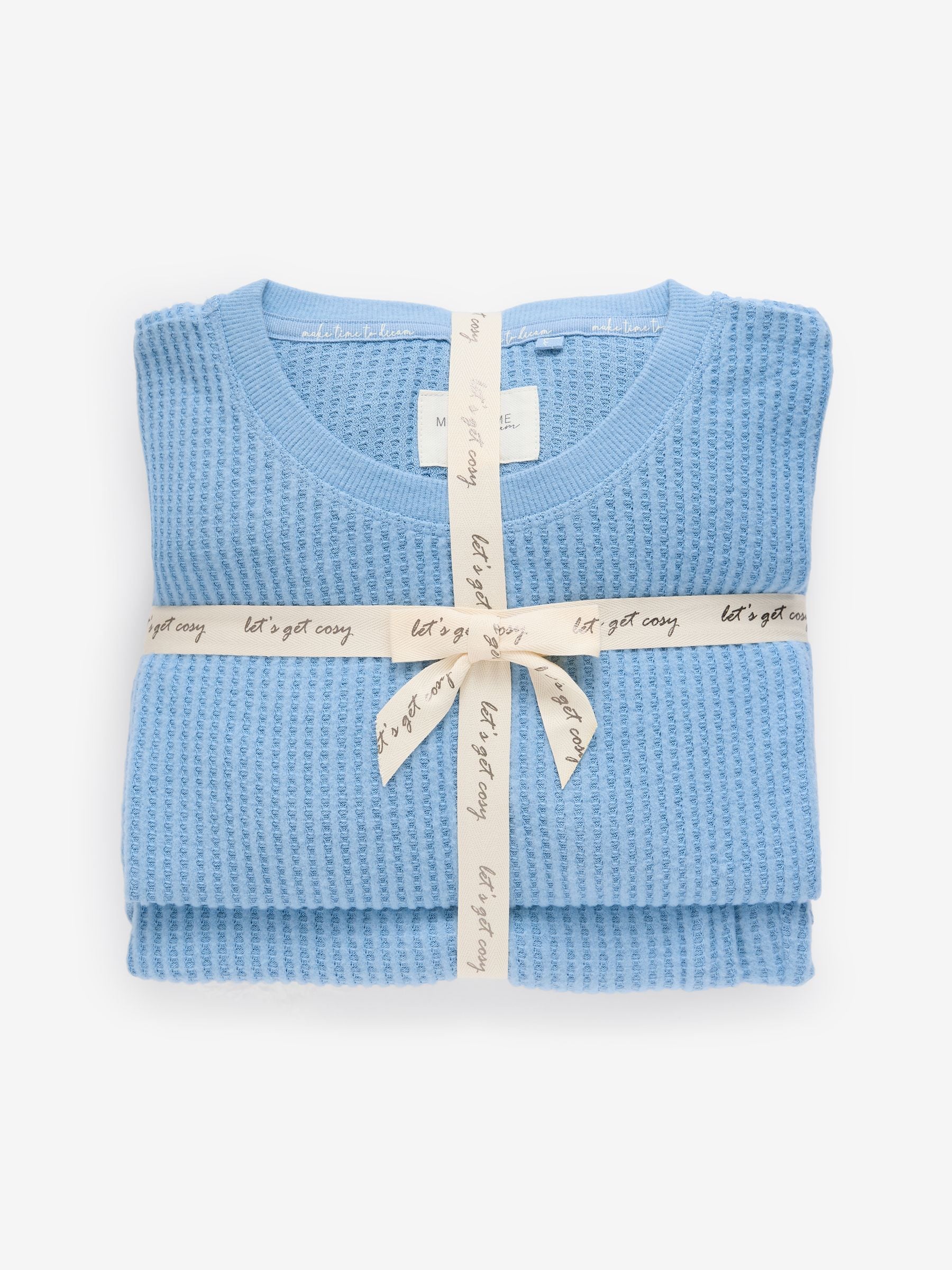 Blue Cosy Waffle Long Sleeve Pyjamas