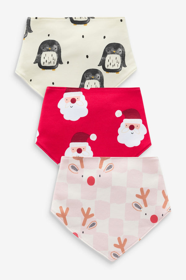 Red Baby 100% Cotton Christmas Bibs 3 Pack