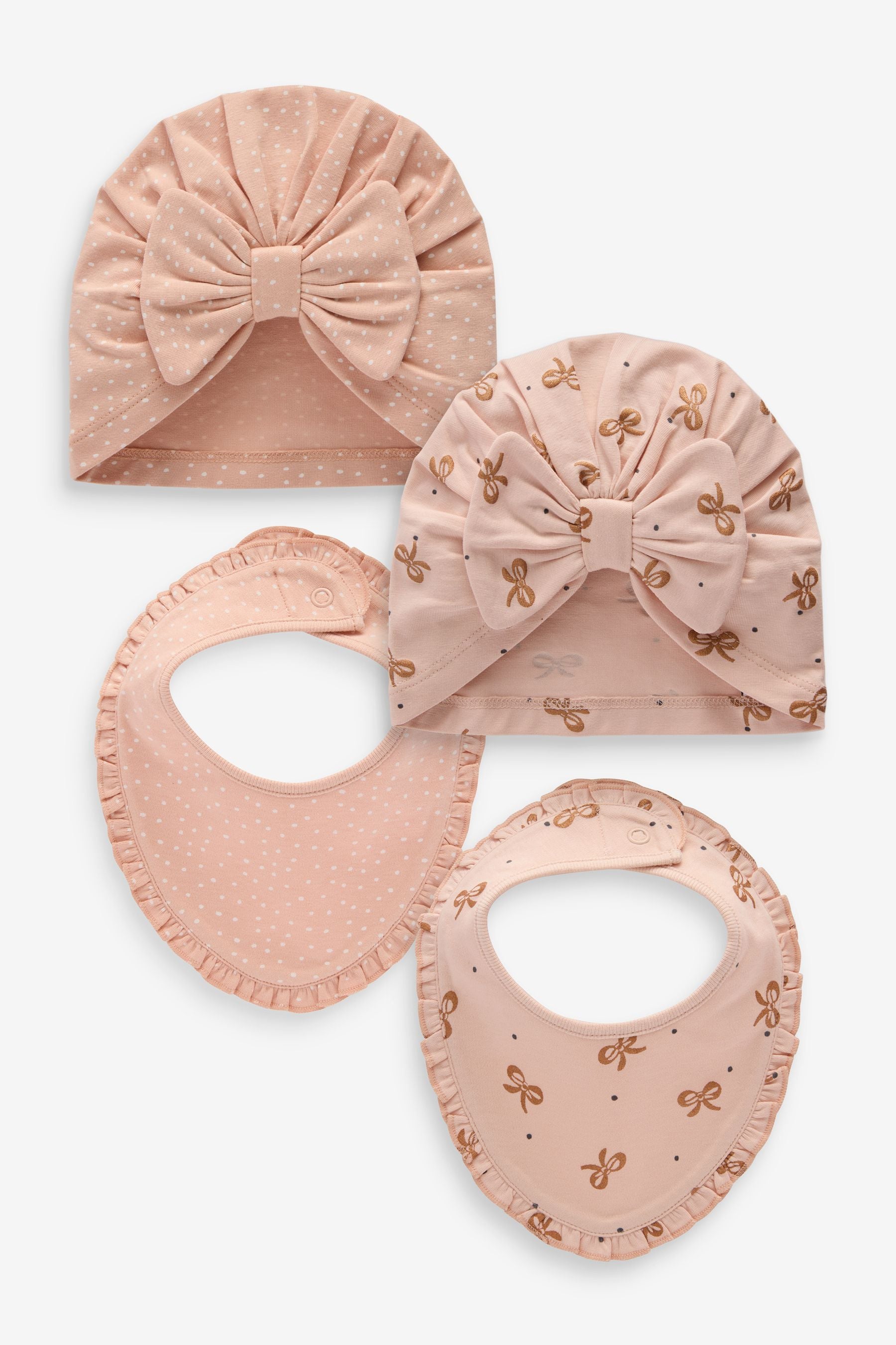 Pink Baby 100% Cotton Bow Turban and Bibs Set 4 Pack (0-18mths)