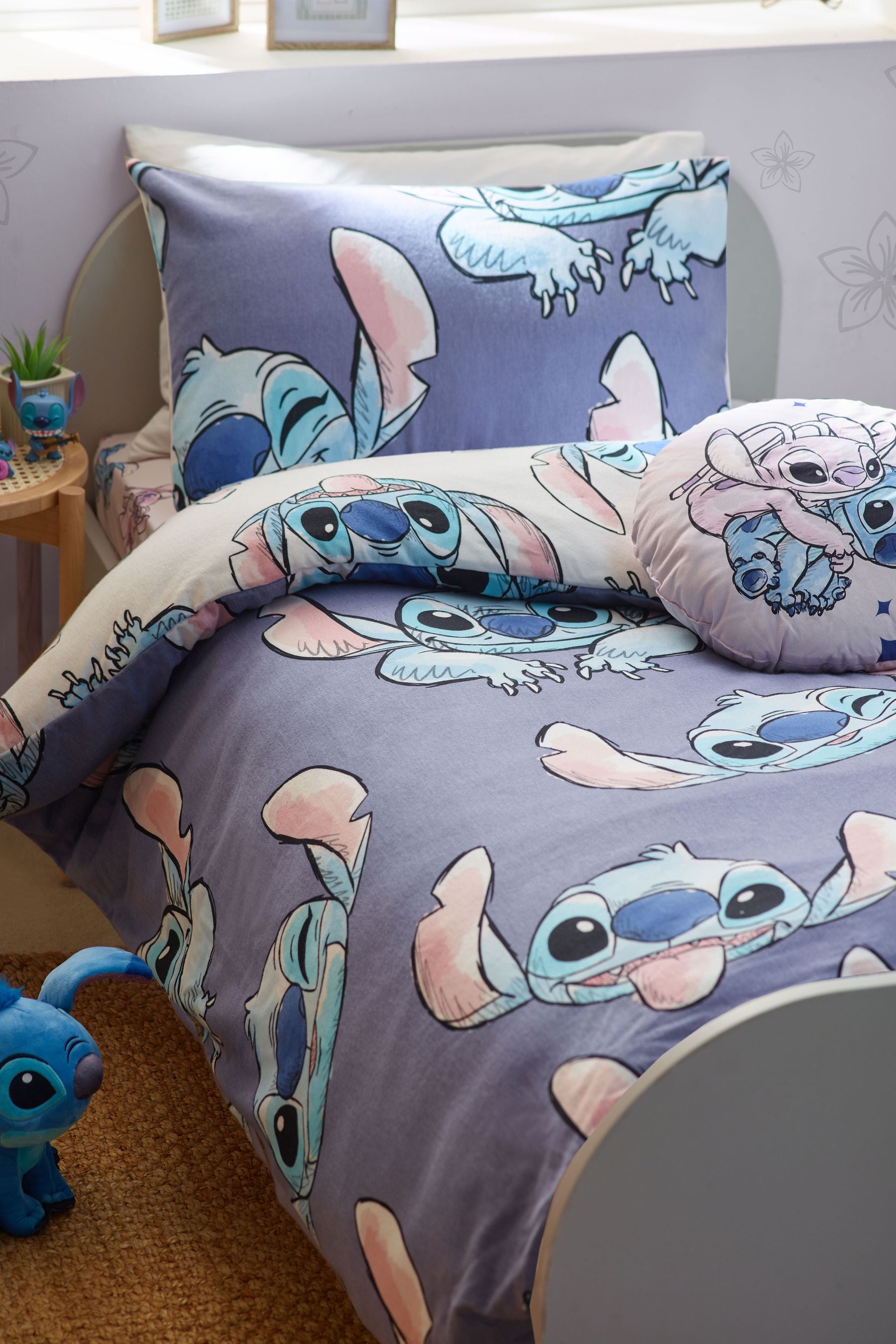 Lilac Purple Lilo and Stitch Supersoft Brushed Cotton Duvet Cover and Pillowcase Set