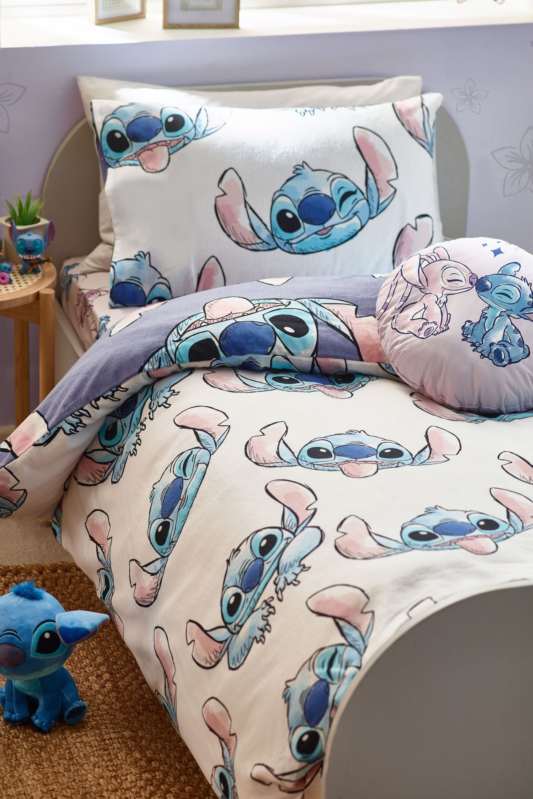 Lilac Purple Lilo and Stitch Supersoft Brushed Cotton Duvet Cover and Pillowcase Set