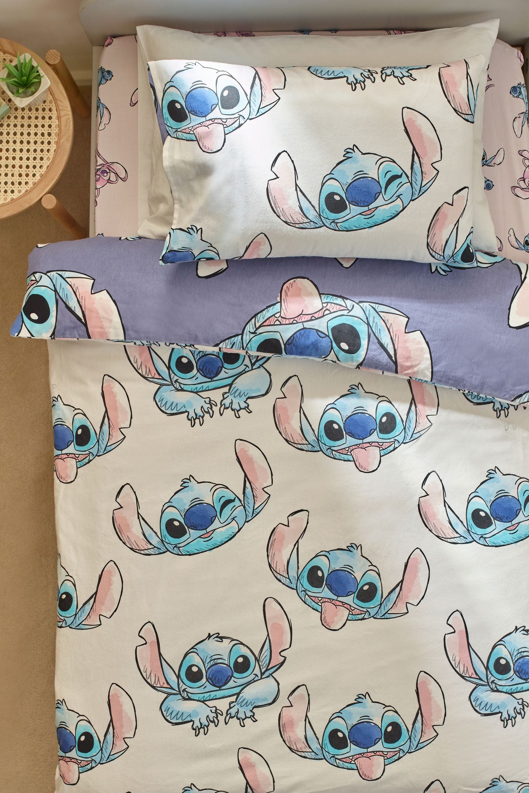 Lilac Purple Lilo and Stitch Supersoft Brushed Cotton Duvet Cover and Pillowcase Set