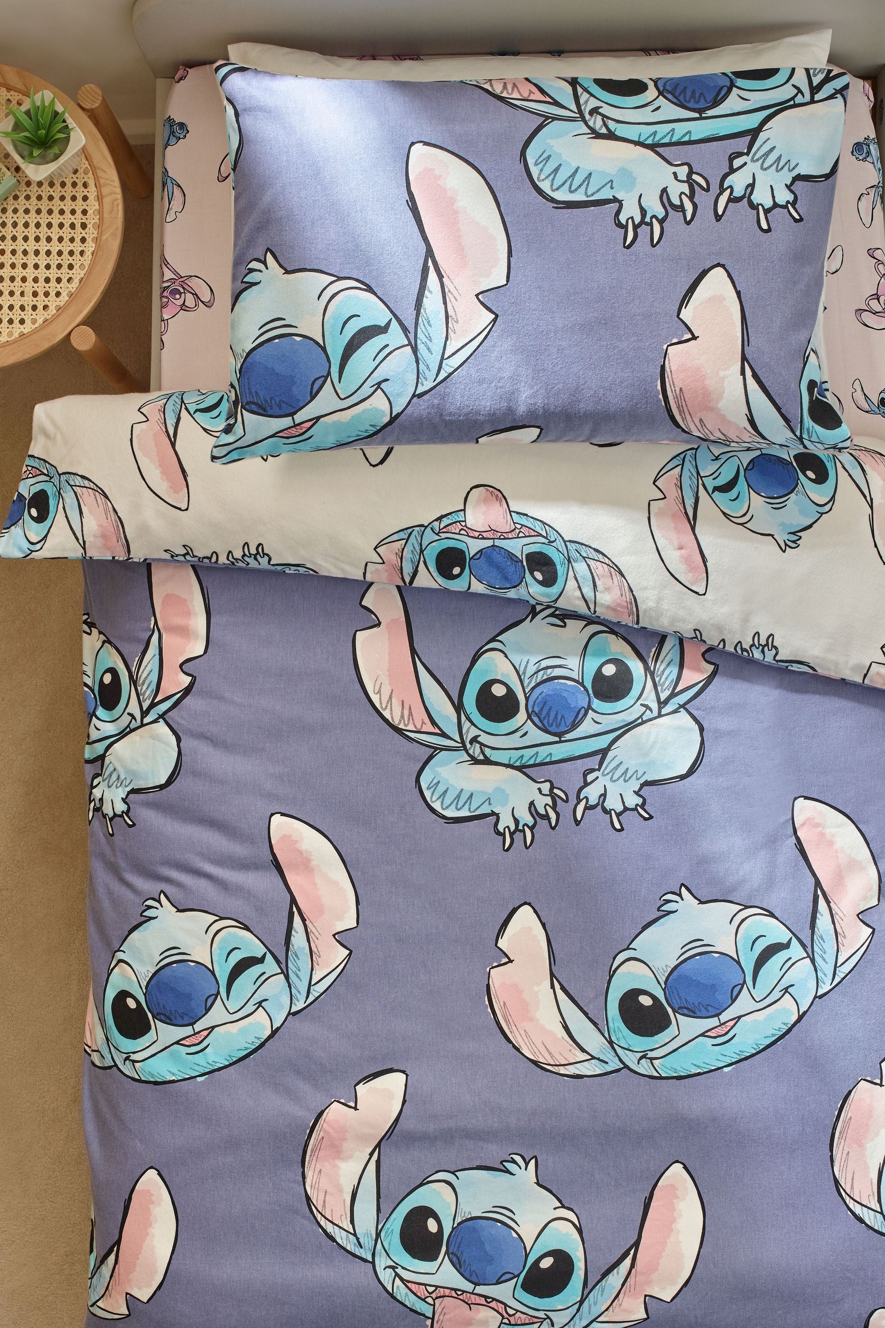 Lilac Purple Lilo & Stitch Supersoft Brushed 100% Cotton Duvet Cover and Pillowcase Set