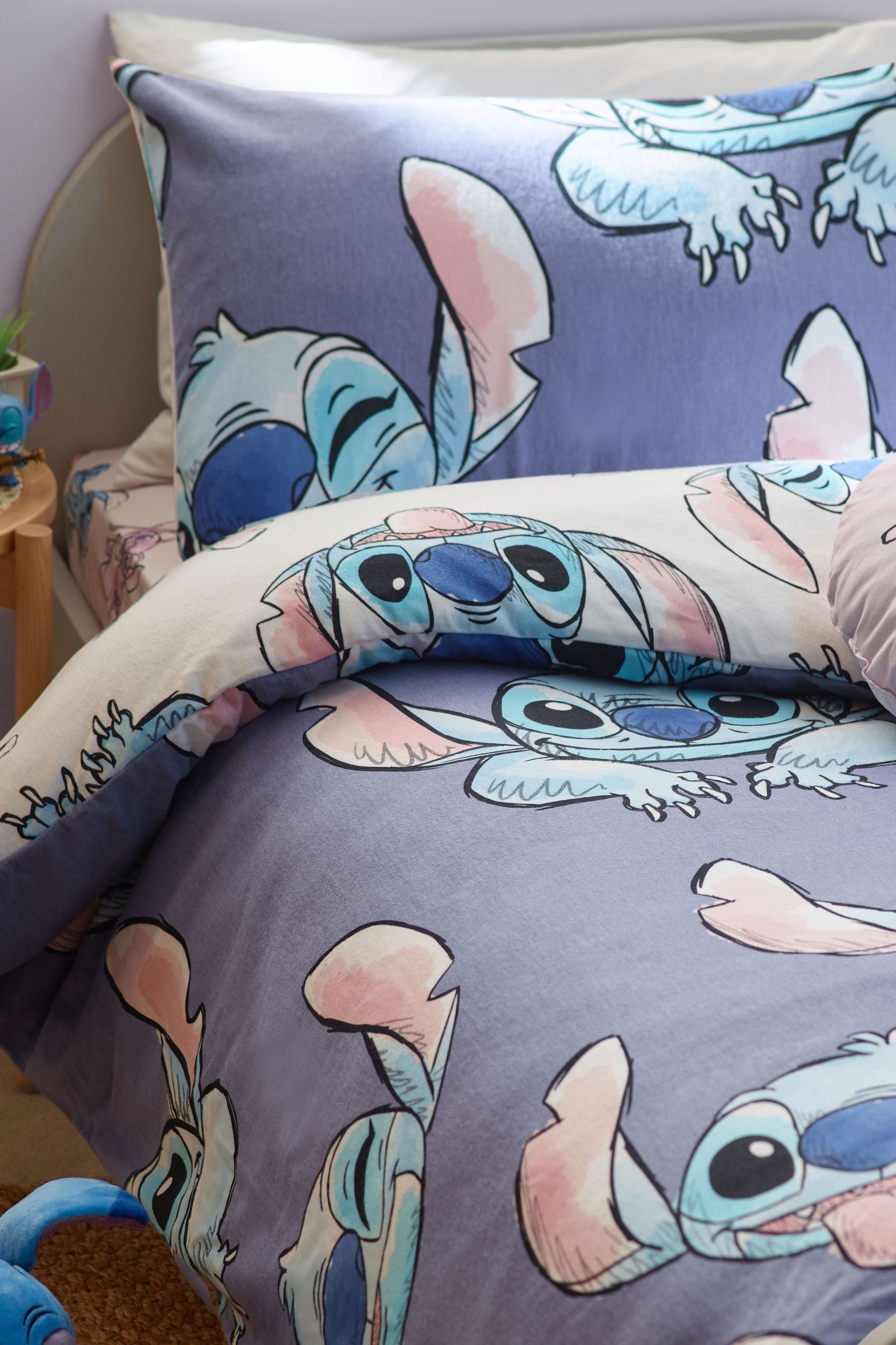 Lilac Purple Lilo and Stitch Supersoft Brushed Cotton Duvet Cover and Pillowcase Set