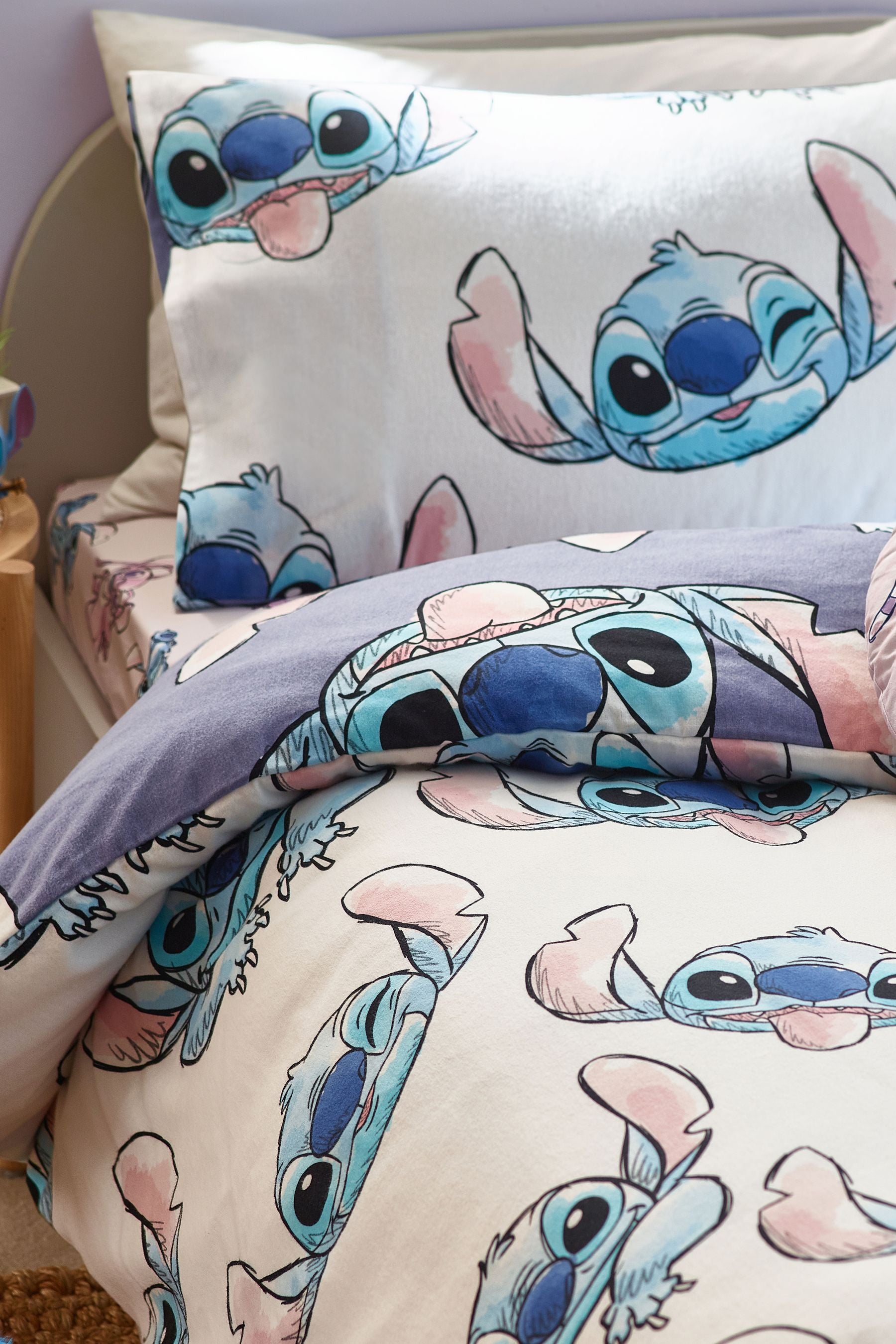 Lilac Purple Lilo and Stitch Supersoft Brushed Cotton Duvet Cover and Pillowcase Set