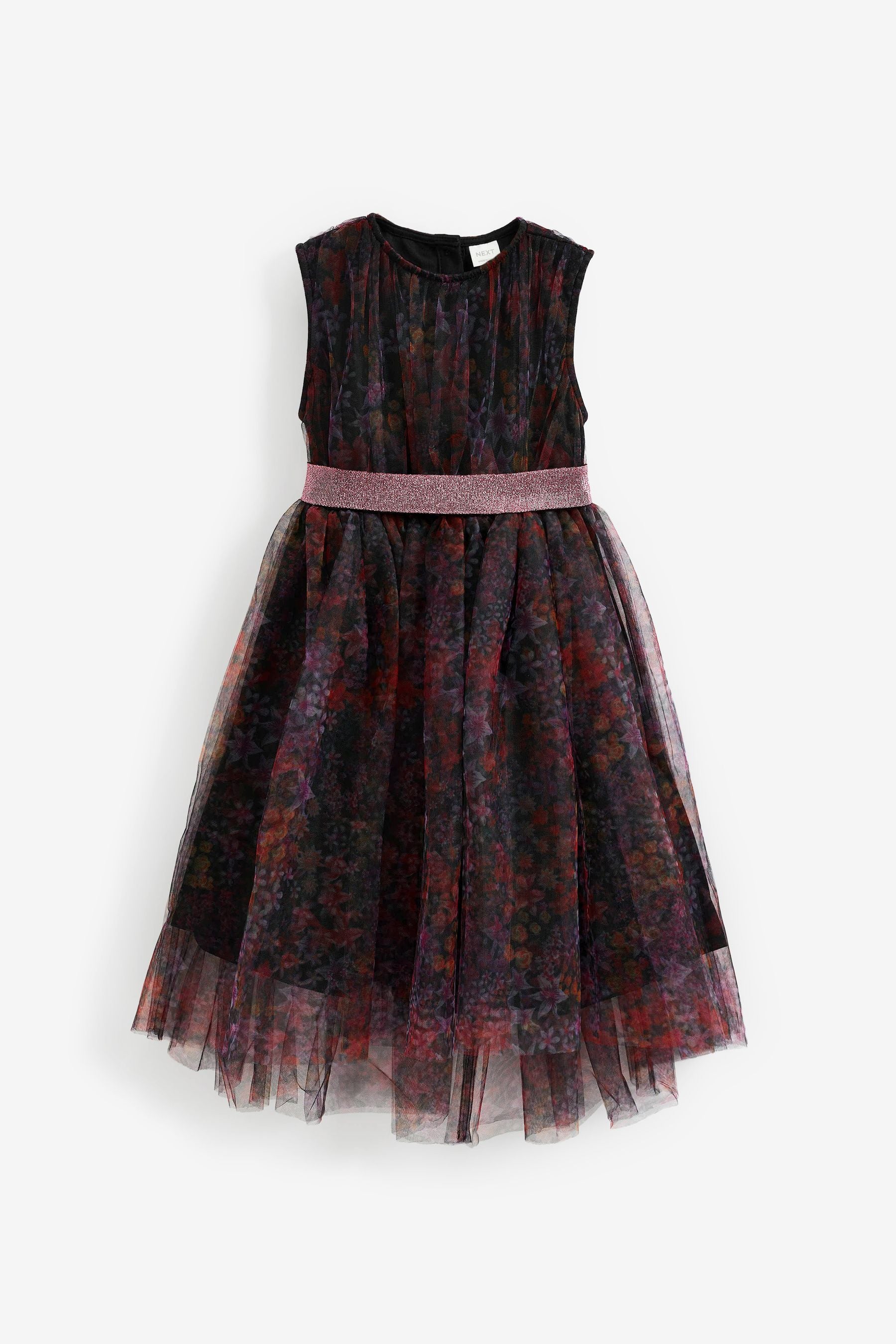 Floral Print Mesh Tie Back Party Dress (3-16yrs)