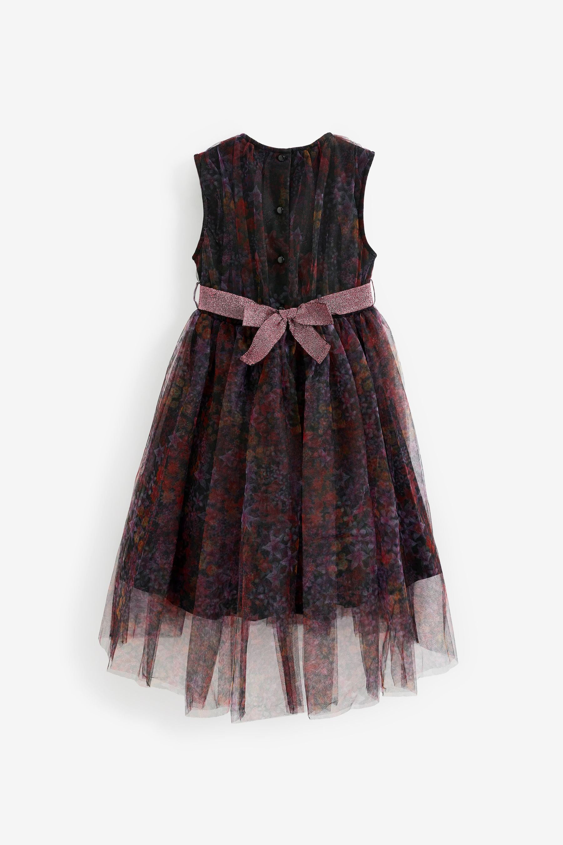 Floral Print Mesh Tie Back Party Dress (3-16yrs)