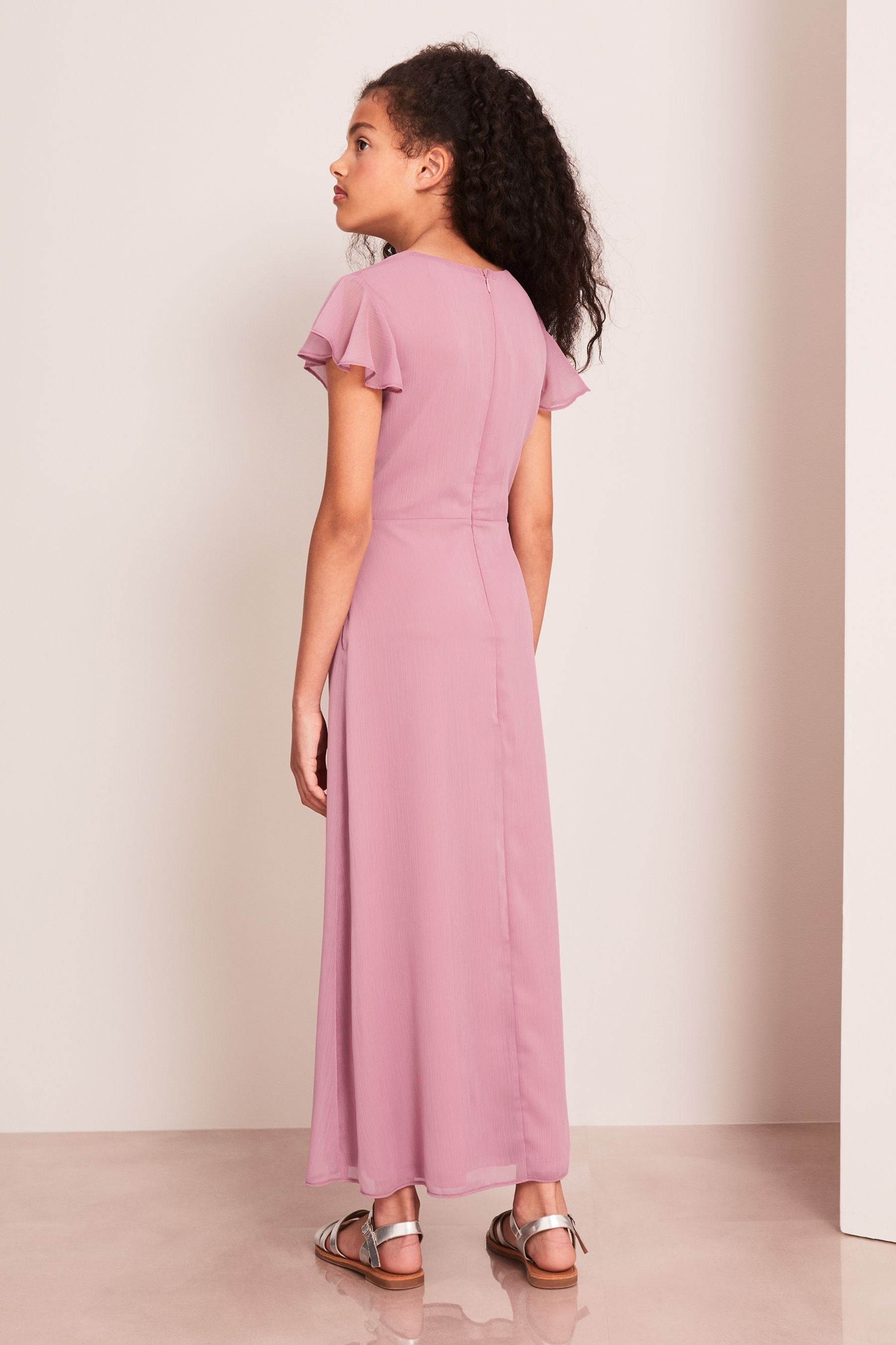 Rose Pink Flutter Sleeve Occasion Maxi Dress - Teen