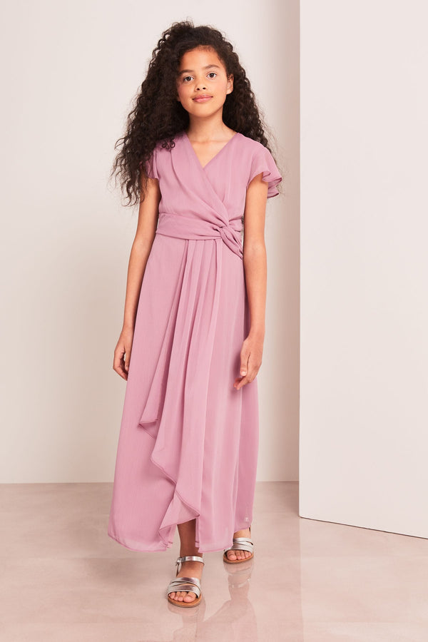 Rose Pink Flutter Sleeve Occasion Maxi Dress - Teen