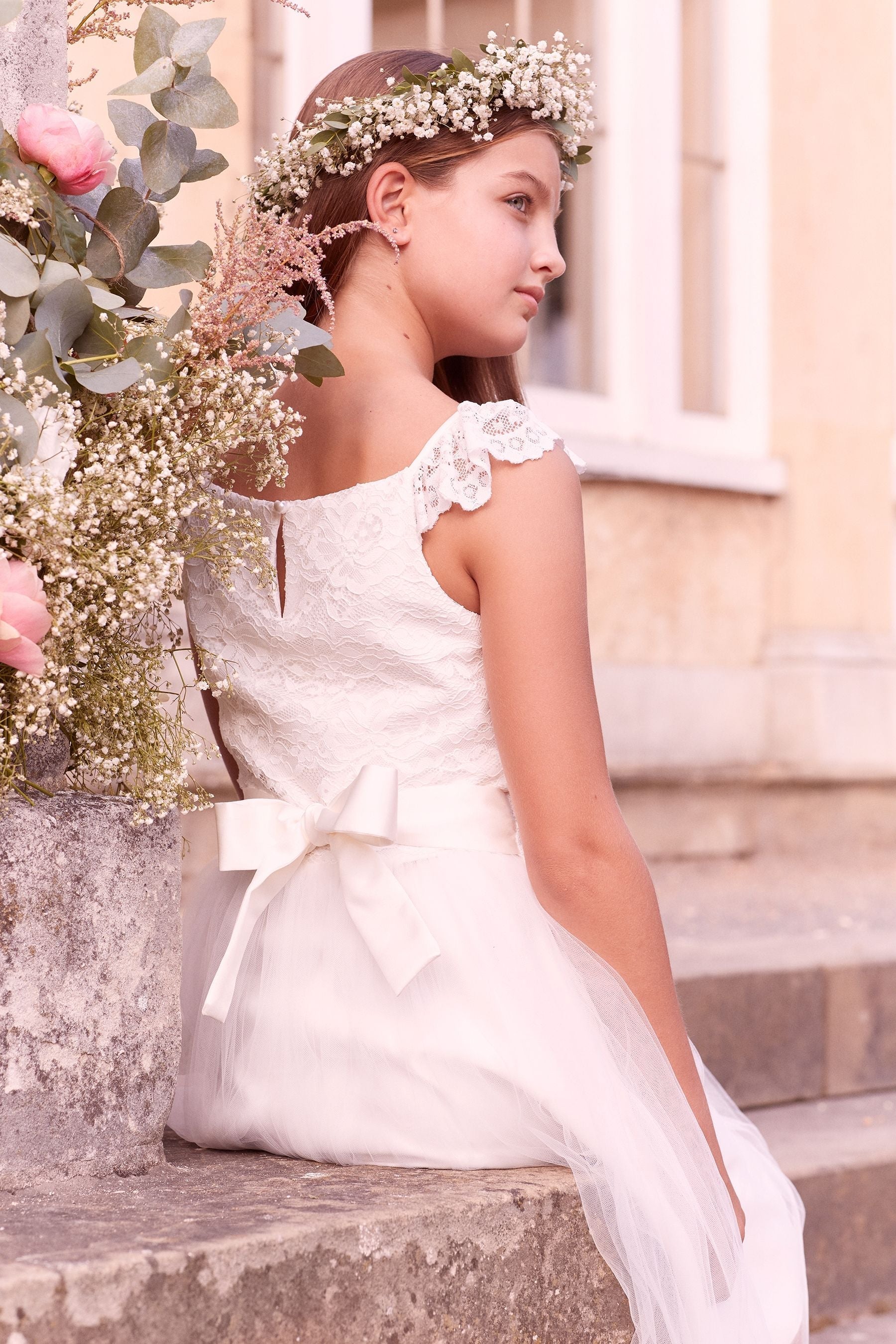 Ivory Tulle Lace Bodice Occasion Dress