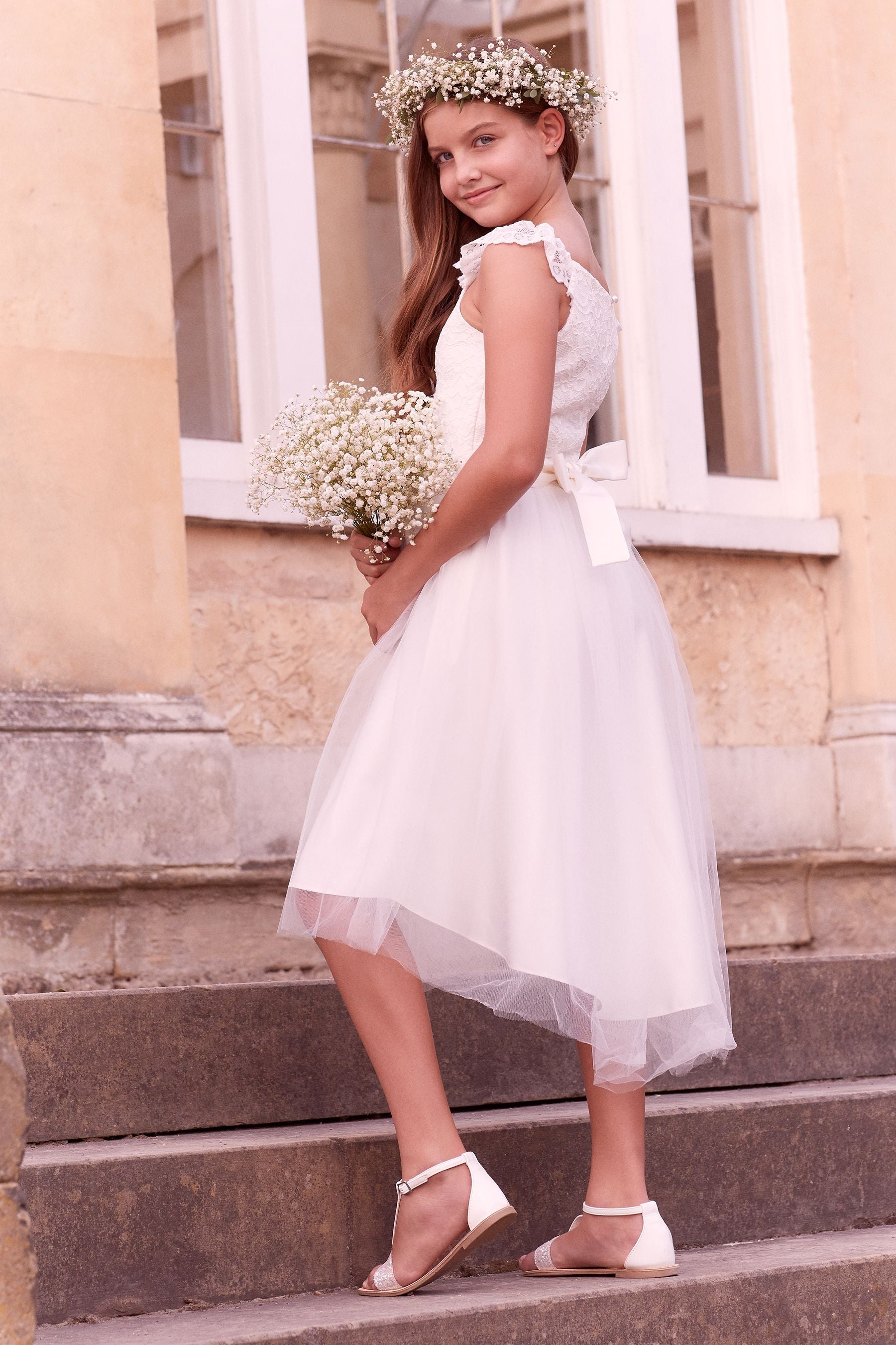 Ivory Tulle Lace Bodice Occasion Dress