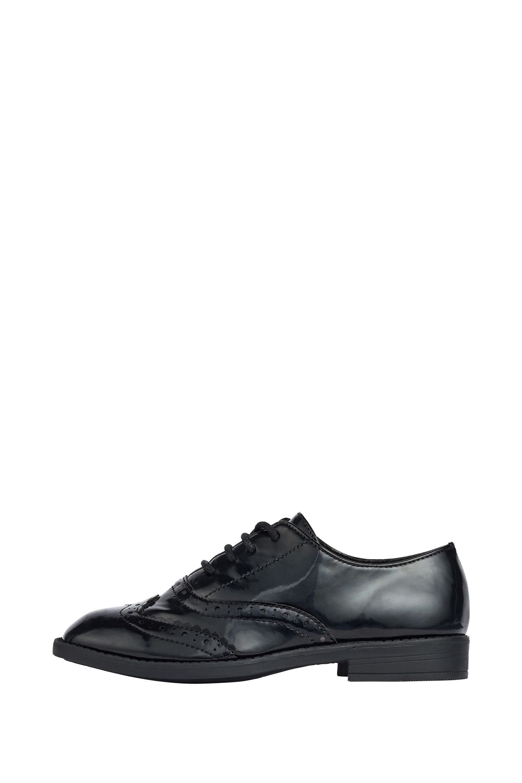 Black Lace Up Flat Patent Brogue School Shoe