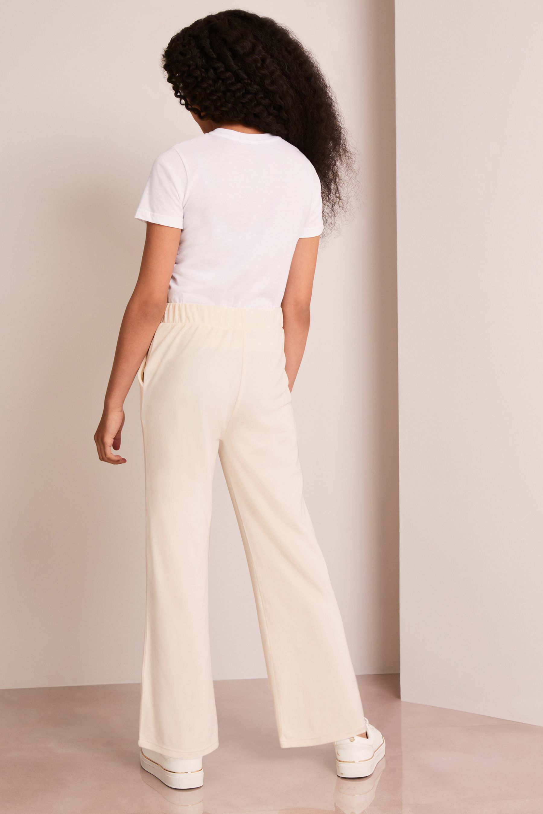 Cream Super Soft Wide Leg Velour Joggers