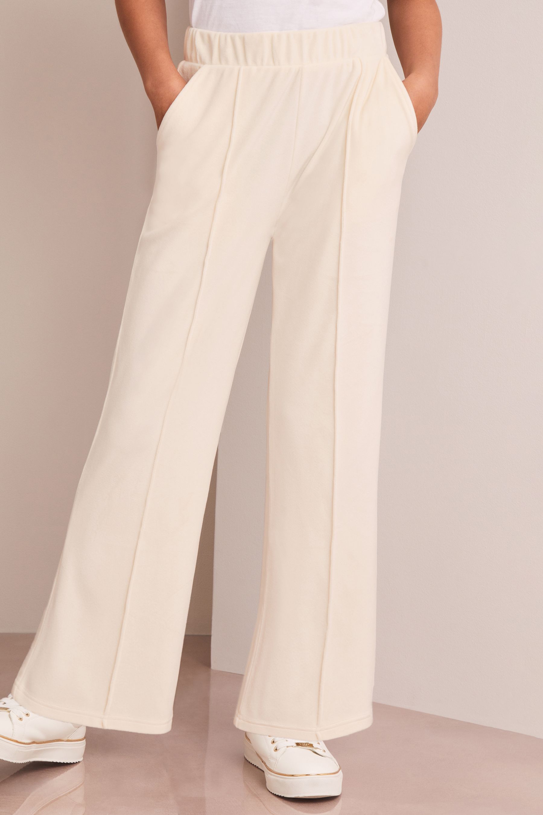 Cream Super Soft Wide Leg Velour Joggers