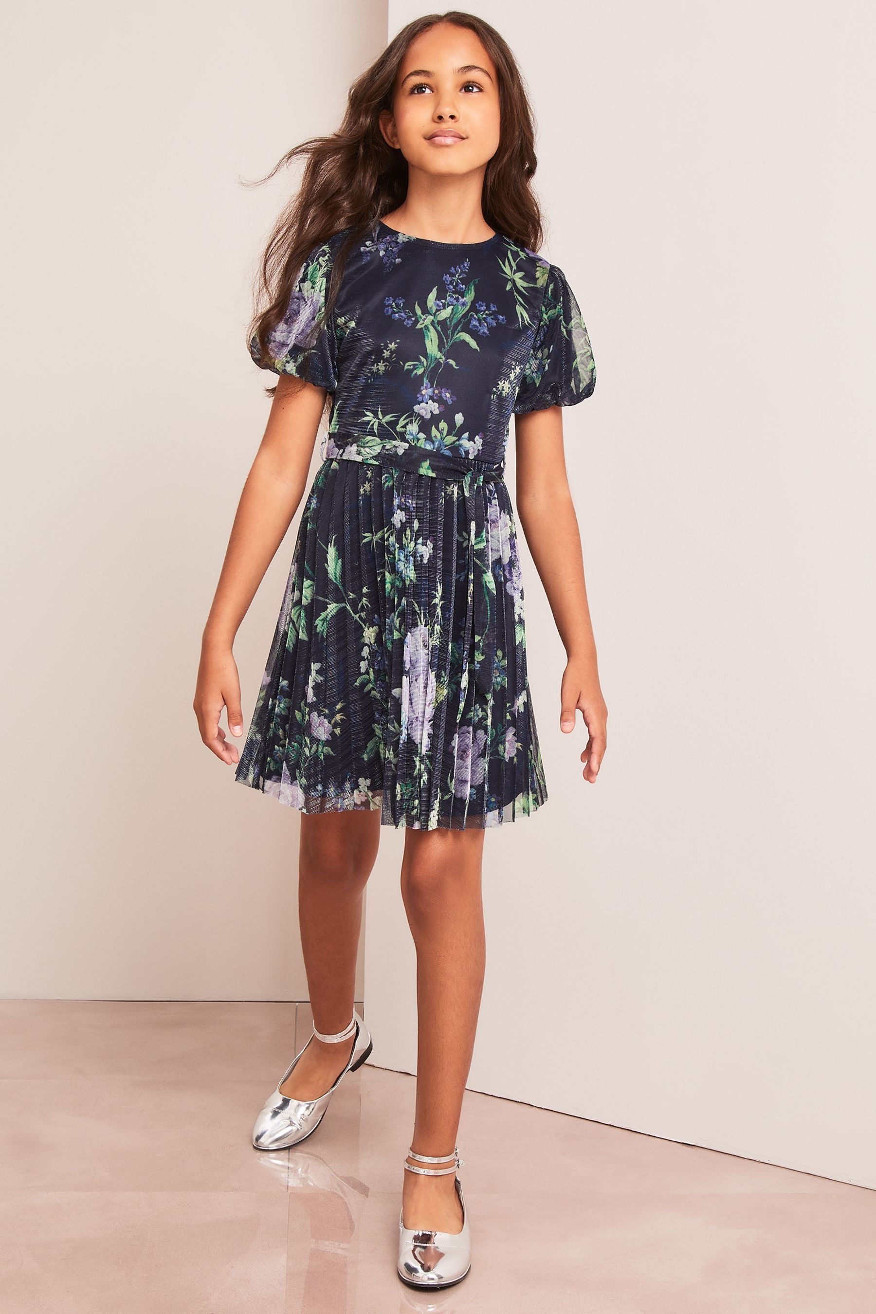 Navy Blue Pleated Skater Dress (3-16 years)