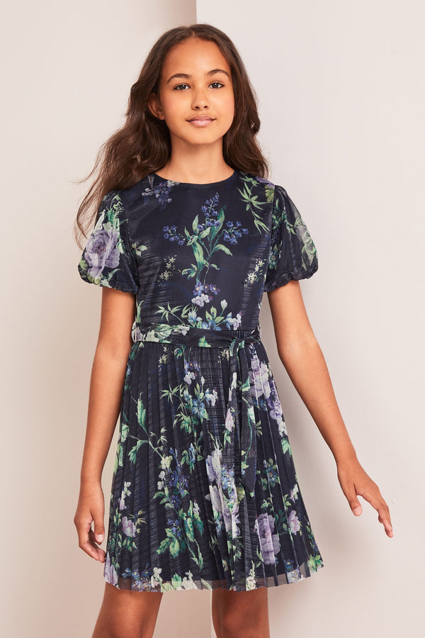 Navy Blue Pleated Skater Dress (3-16 years)