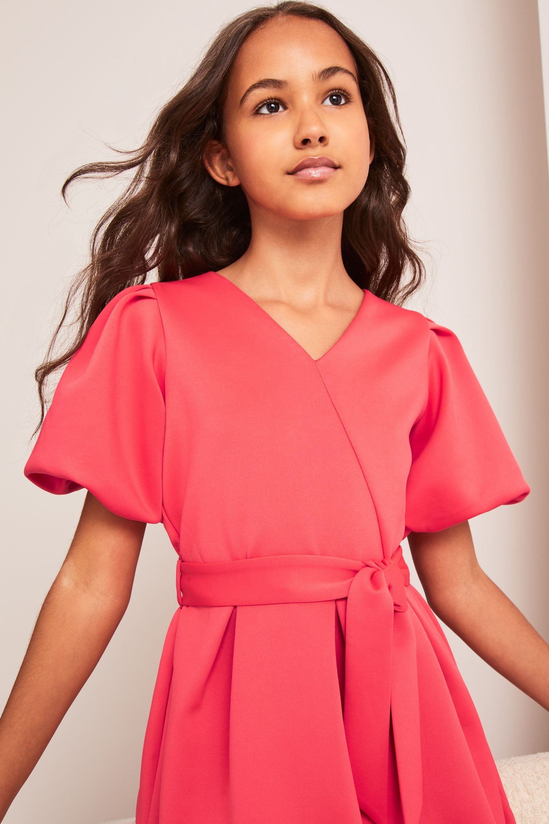 Pink Scuba Puff Sleeve Skater Dress