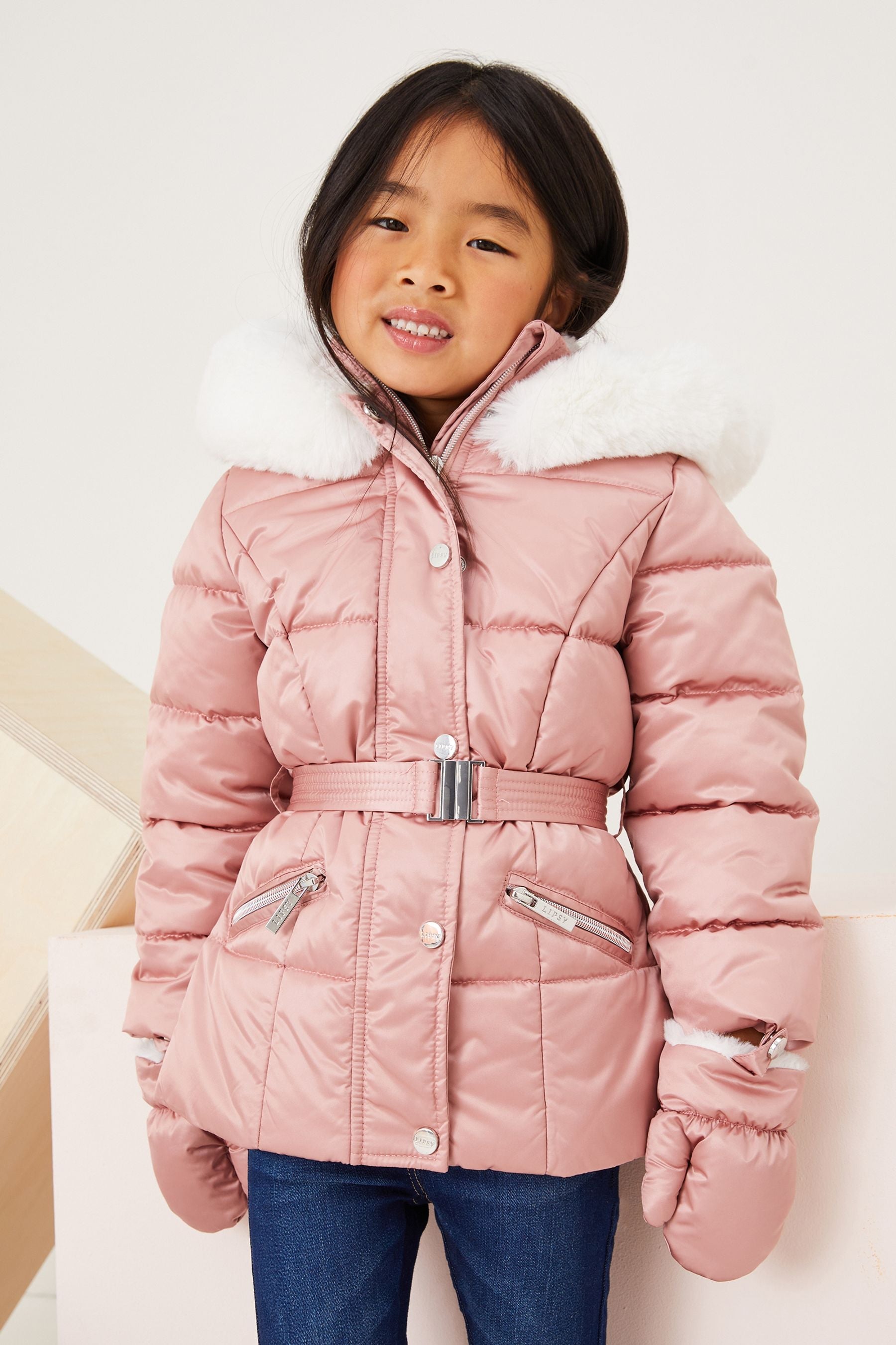 Pink Mini Belted Padded Coat