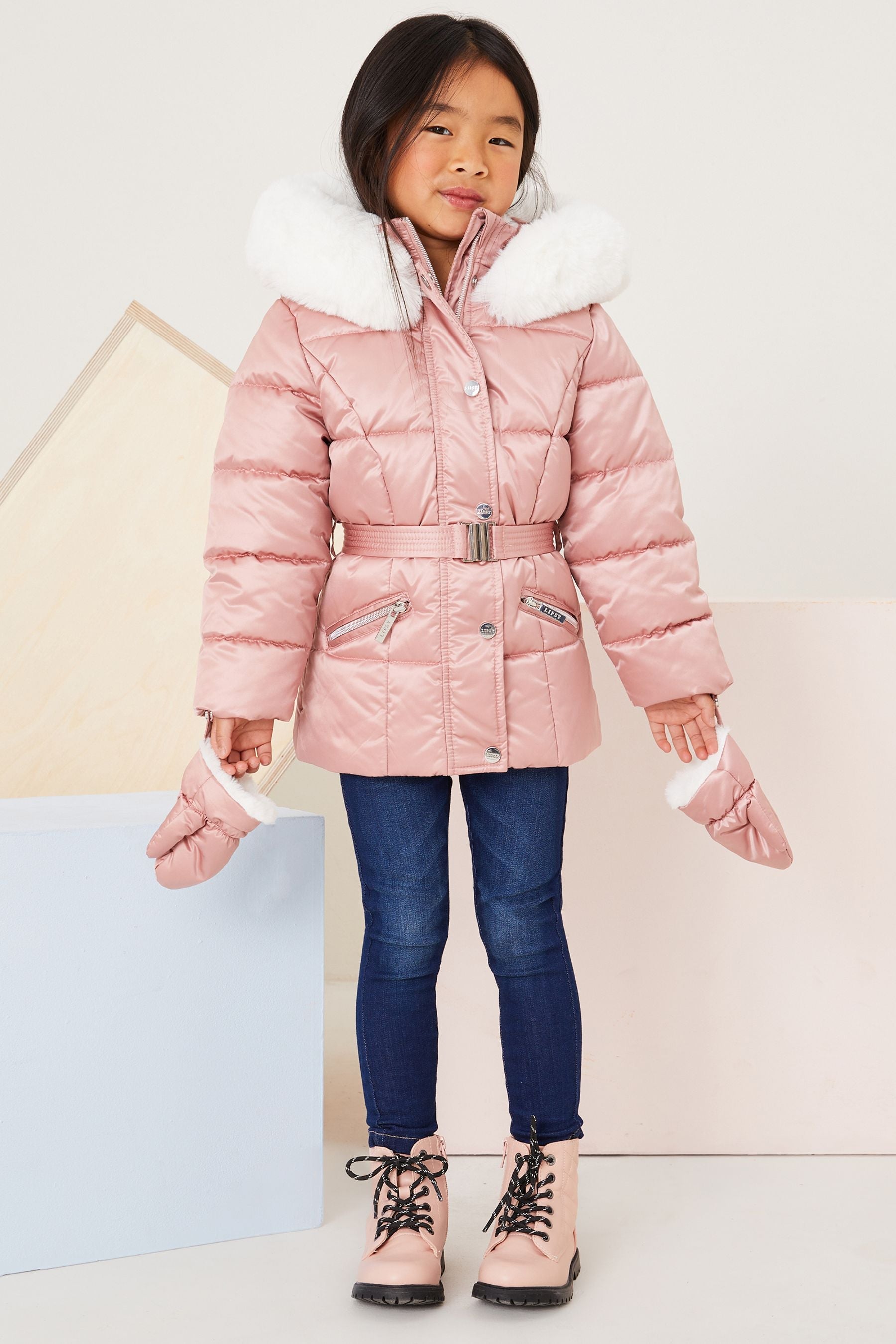 Pink Mini Belted Padded Coat