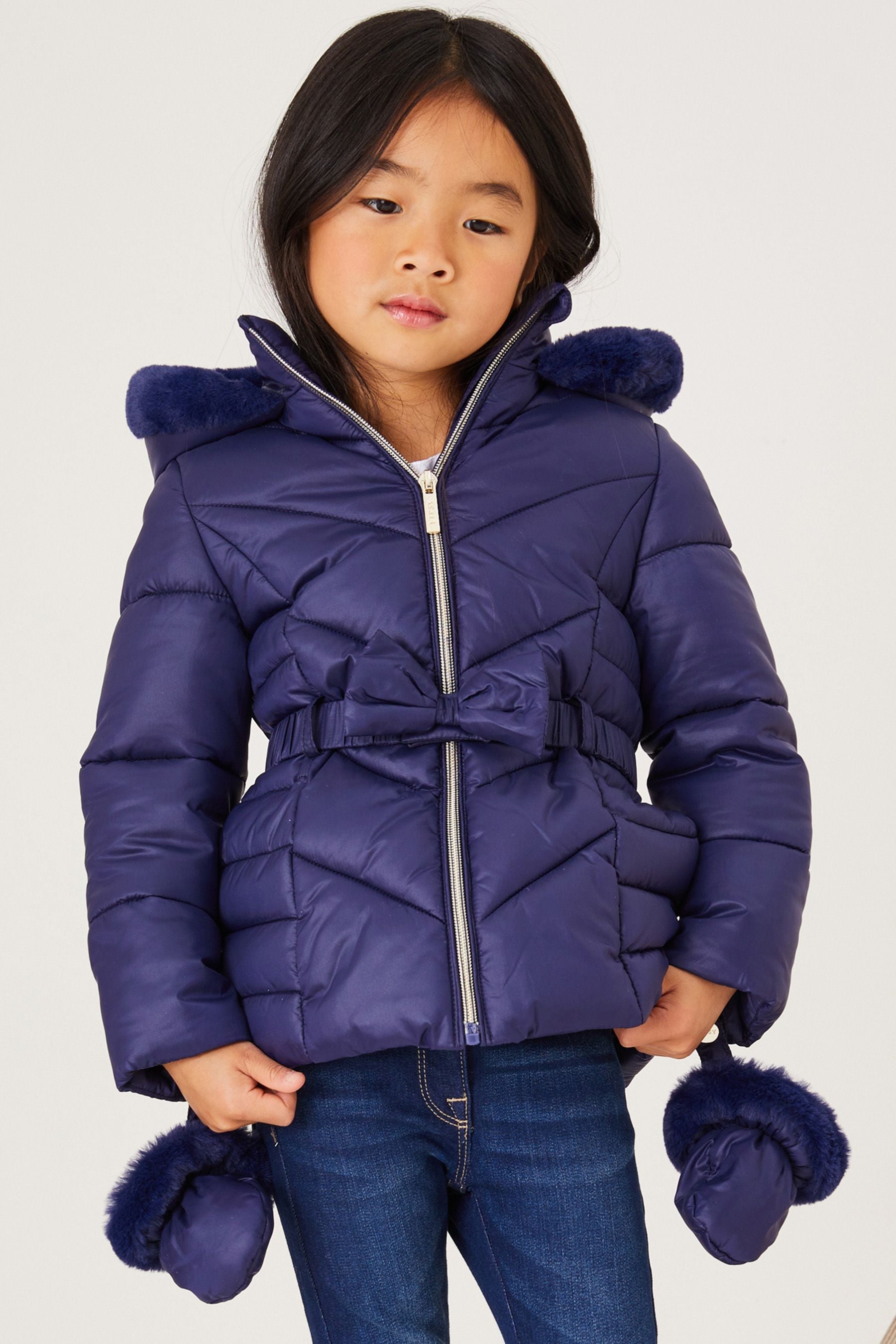 Navy Mini Belted Padded Coat