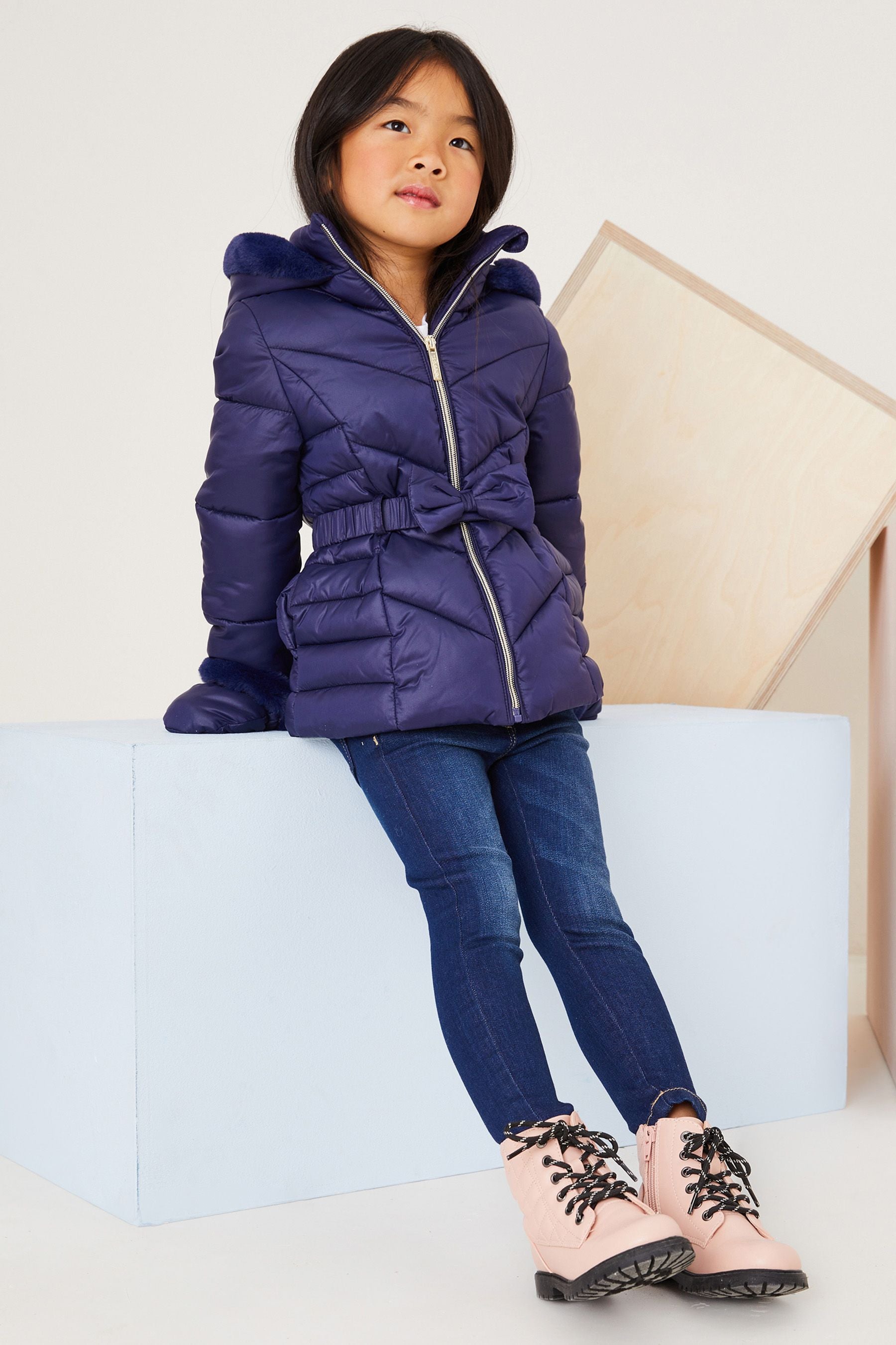 Navy Mini Belted Padded Coat