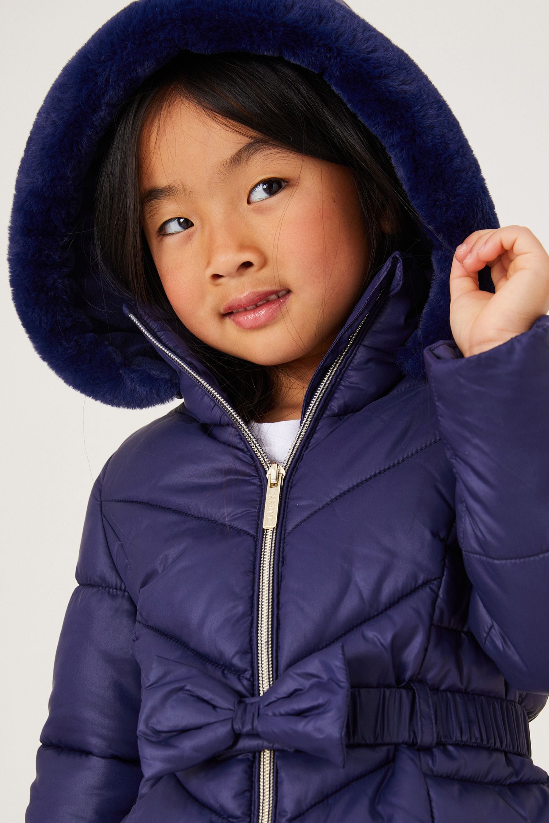 Navy Mini Belted Padded Coat